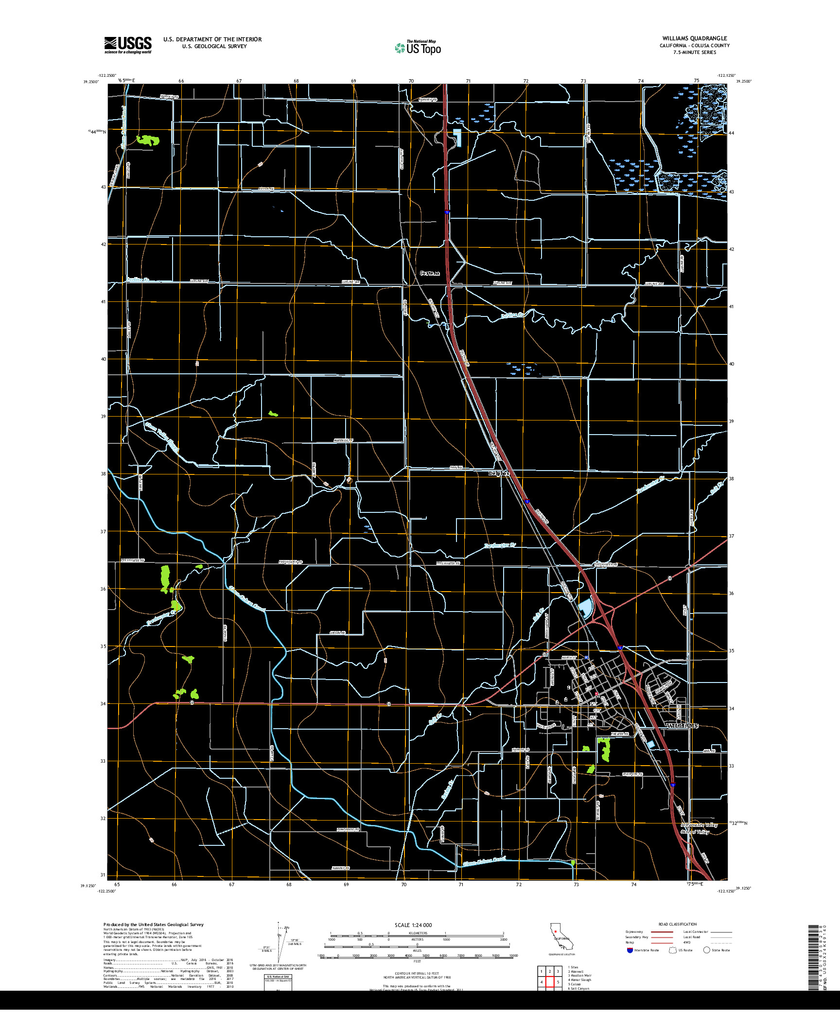 USGS US TOPO 7.5-MINUTE MAP FOR WILLIAMS, CA 2018