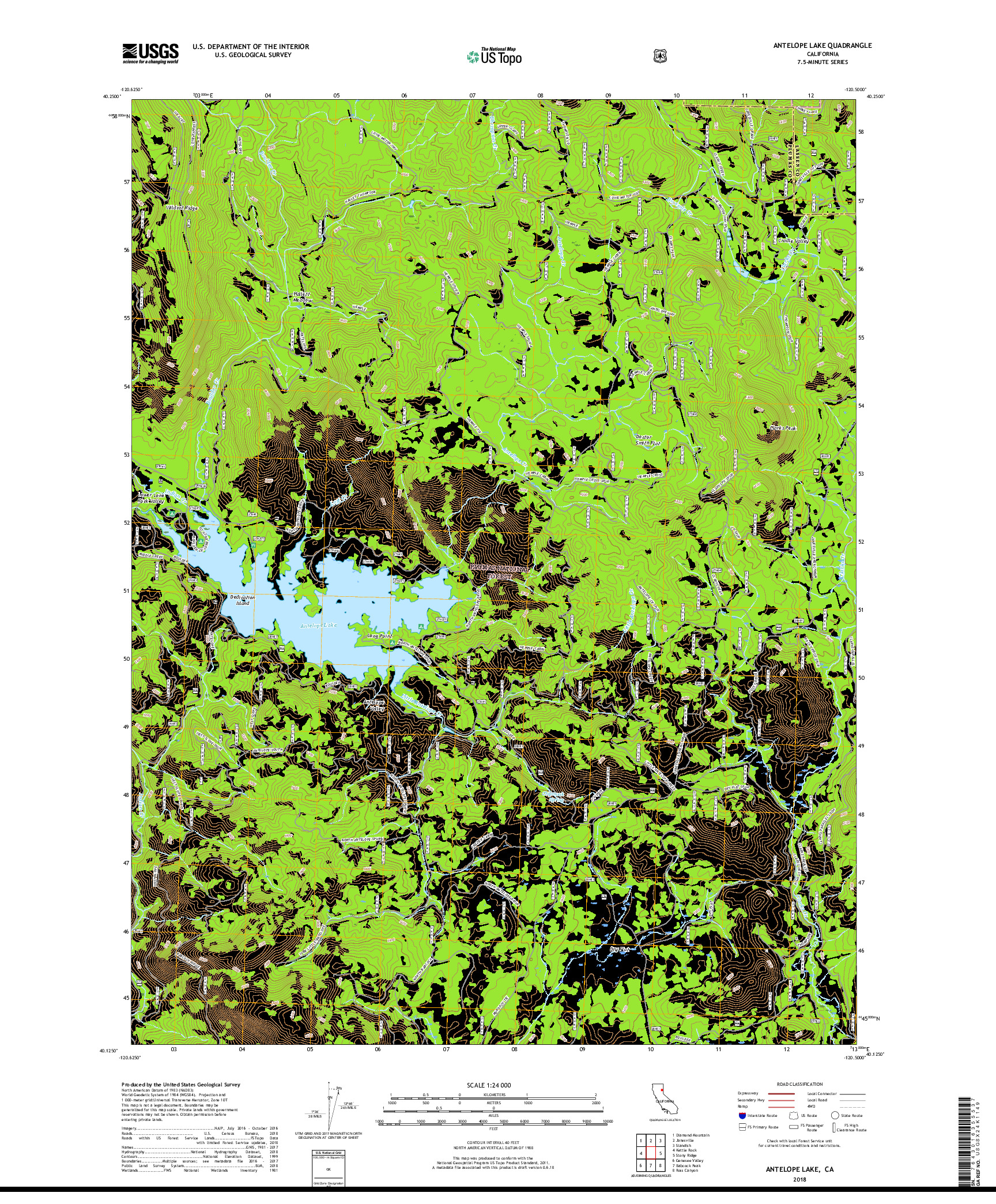 USGS US TOPO 7.5-MINUTE MAP FOR ANTELOPE LAKE, CA 2018