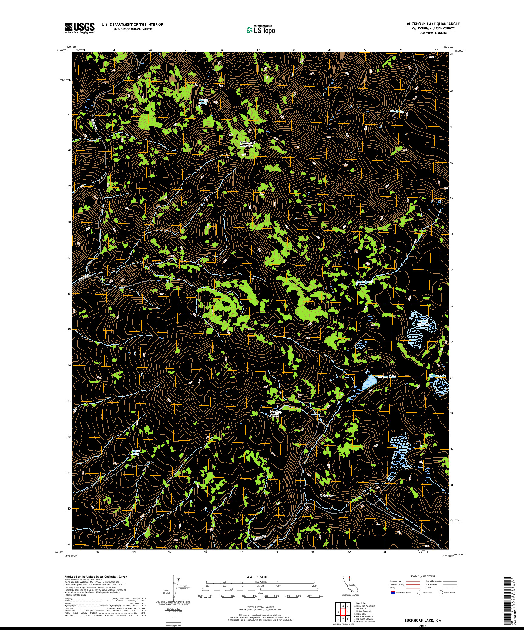 USGS US TOPO 7.5-MINUTE MAP FOR BUCKHORN LAKE, CA 2018