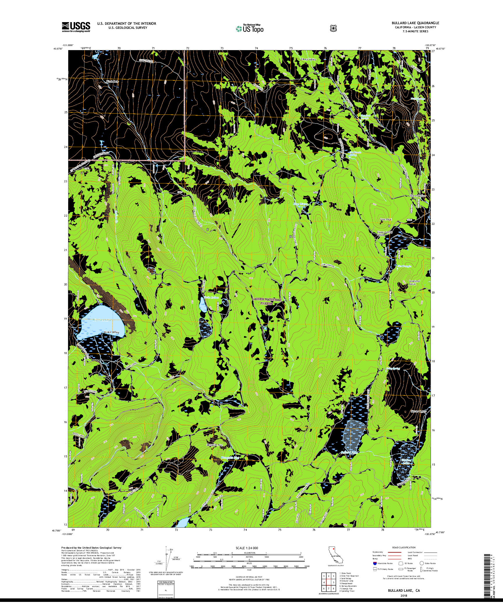 USGS US TOPO 7.5-MINUTE MAP FOR BULLARD LAKE, CA 2018