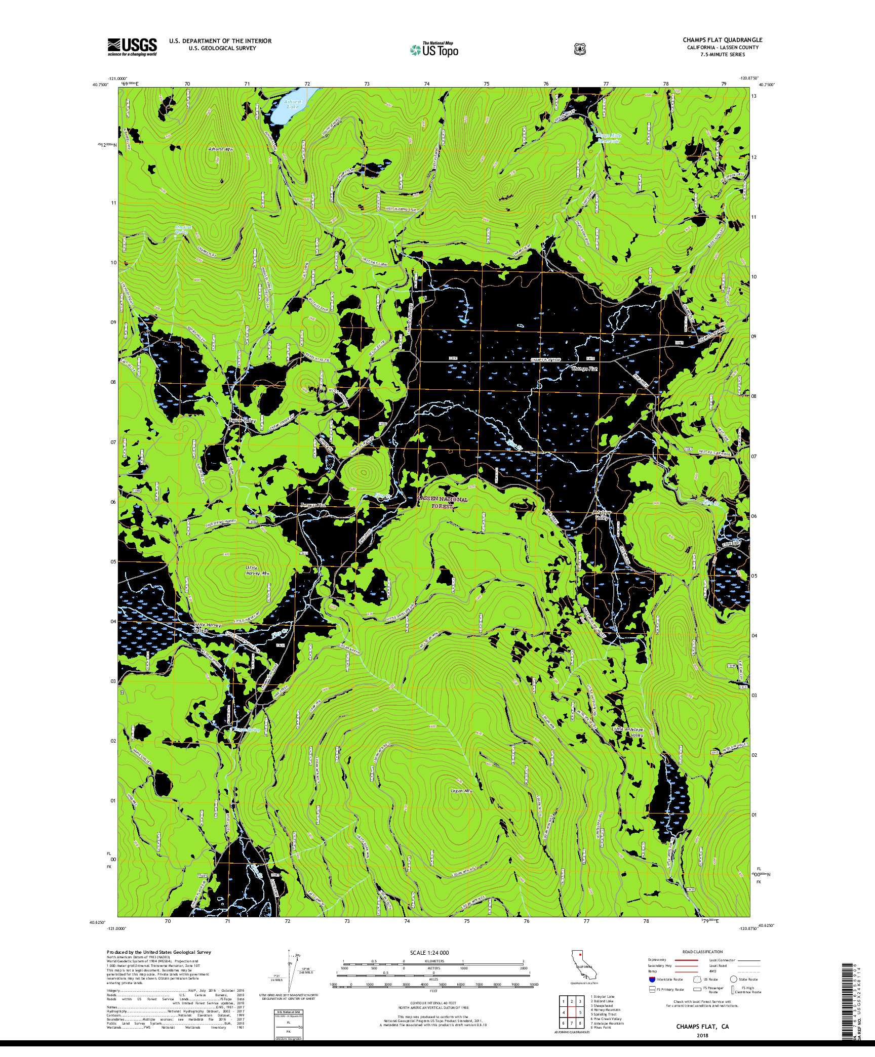 USGS US TOPO 7.5-MINUTE MAP FOR CHAMPS FLAT, CA 2018