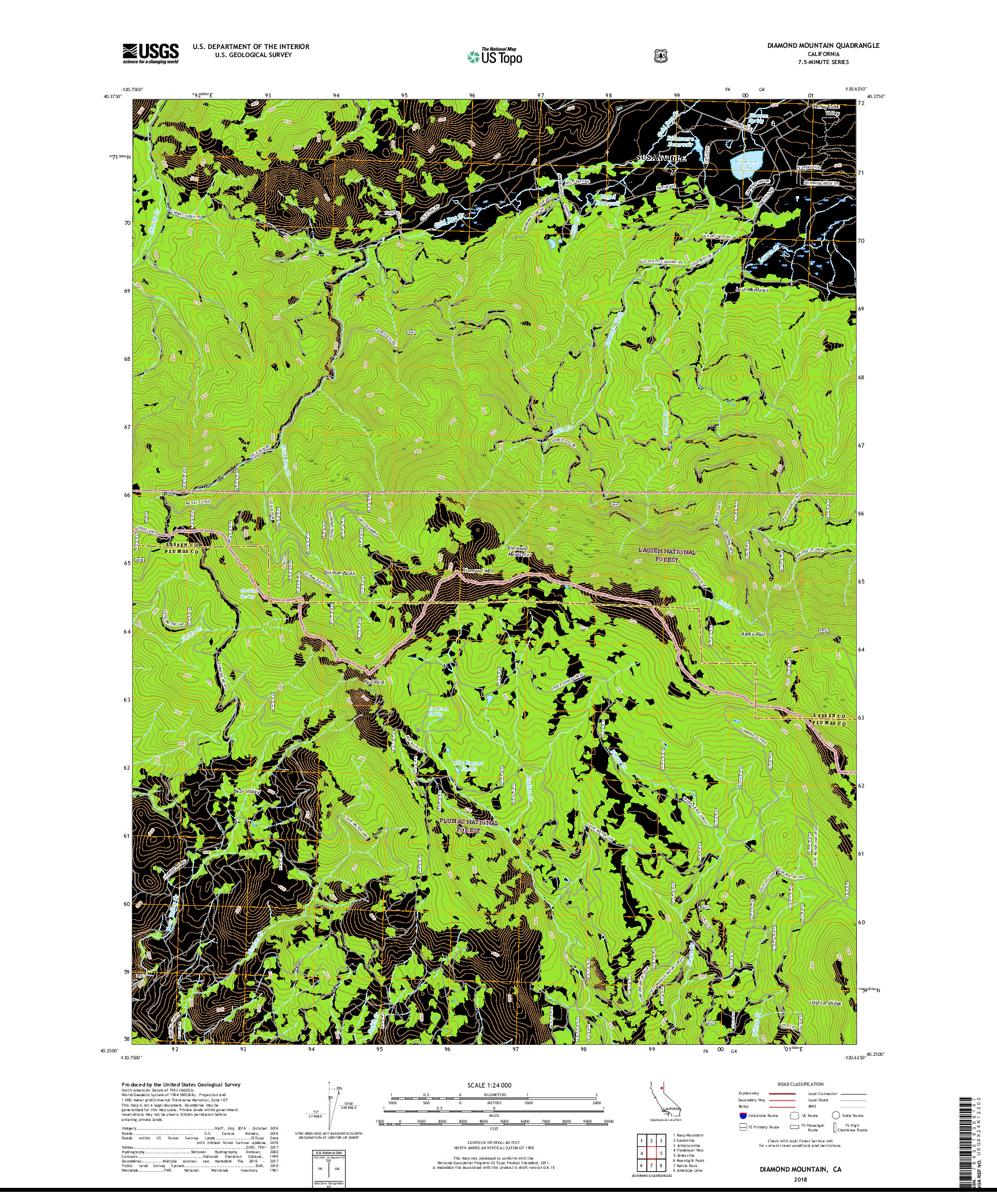 USGS US TOPO 7.5-MINUTE MAP FOR DIAMOND MOUNTAIN, CA 2018