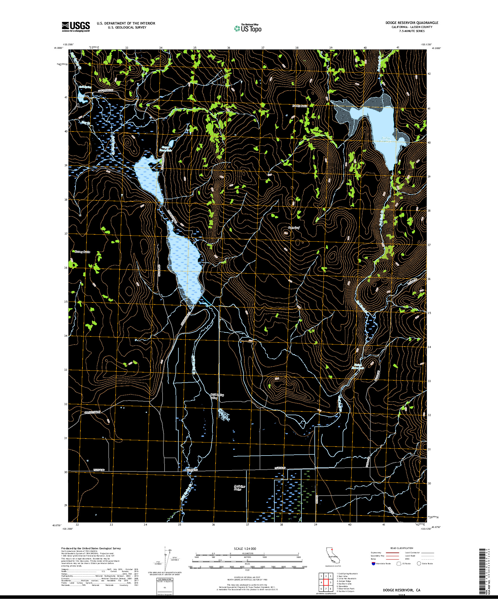 USGS US TOPO 7.5-MINUTE MAP FOR DODGE RESERVOIR, CA 2018