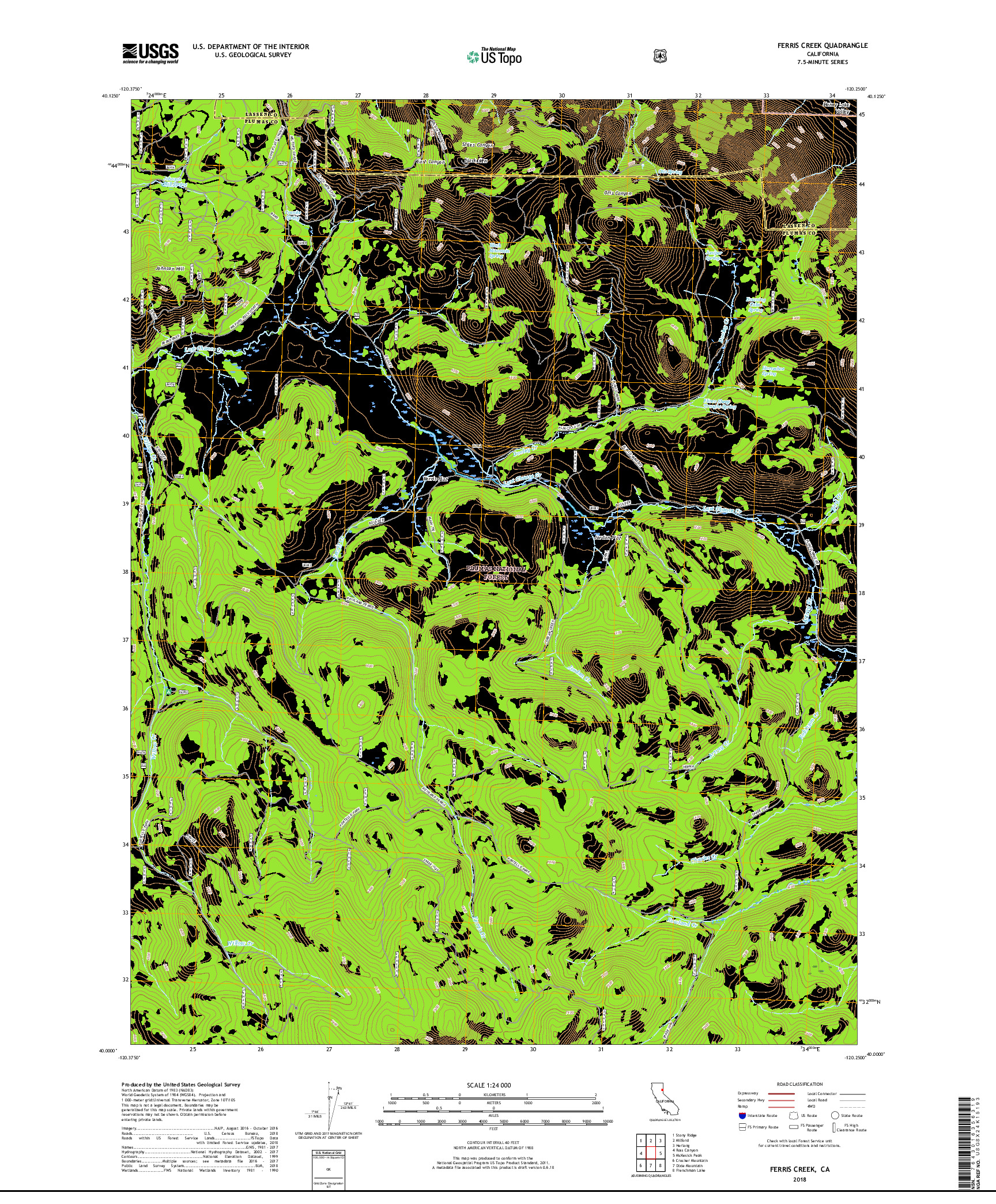 USGS US TOPO 7.5-MINUTE MAP FOR FERRIS CREEK, CA 2018