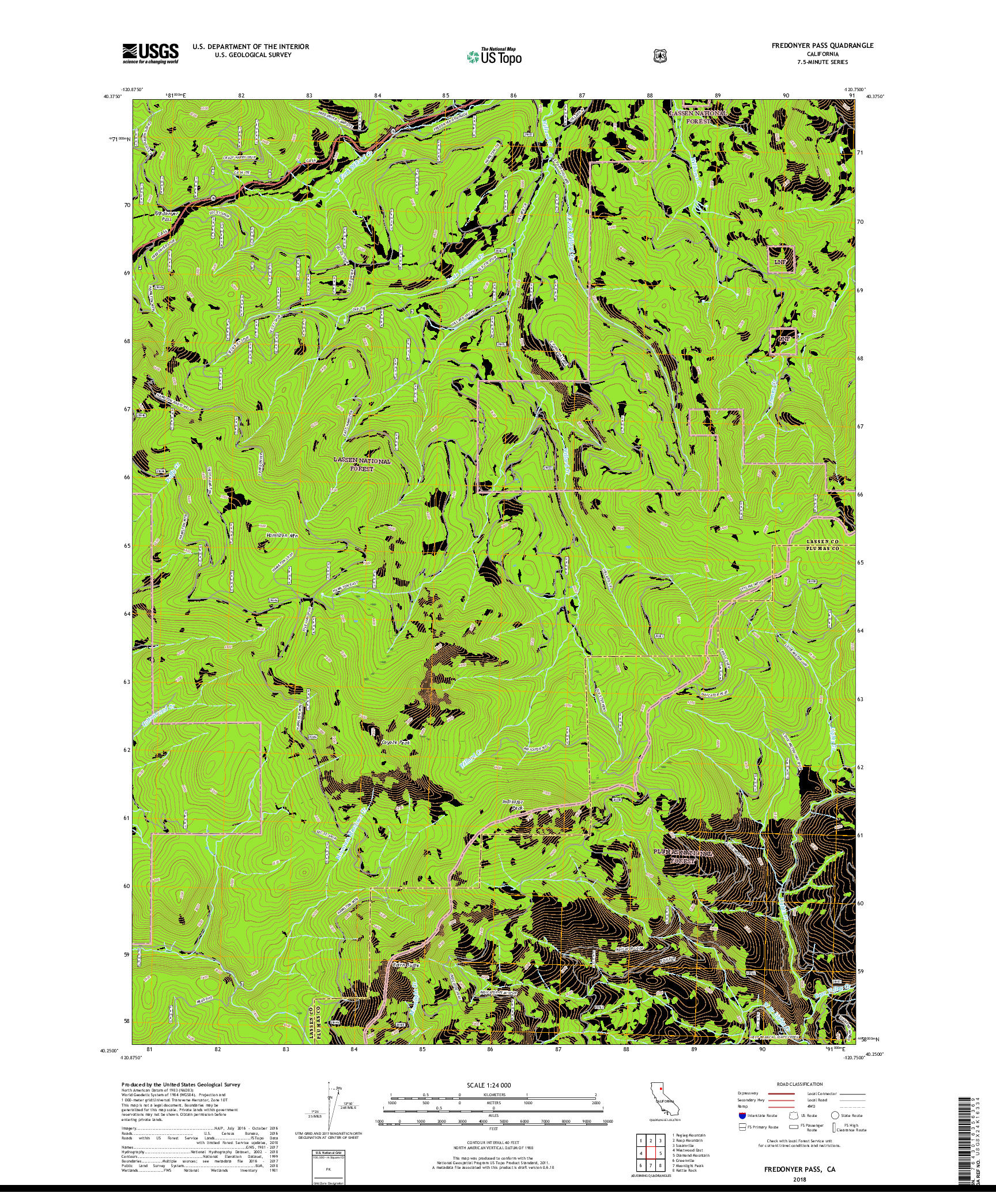 USGS US TOPO 7.5-MINUTE MAP FOR FREDONYER PASS, CA 2018