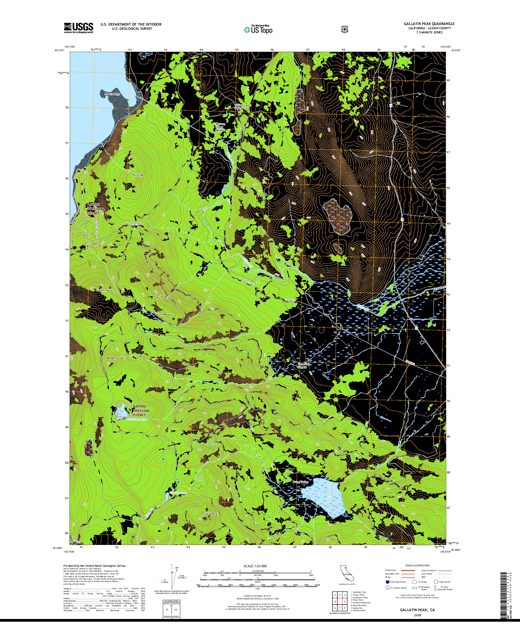 USGS US TOPO 7.5-MINUTE MAP FOR GALLATIN PEAK, CA 2018