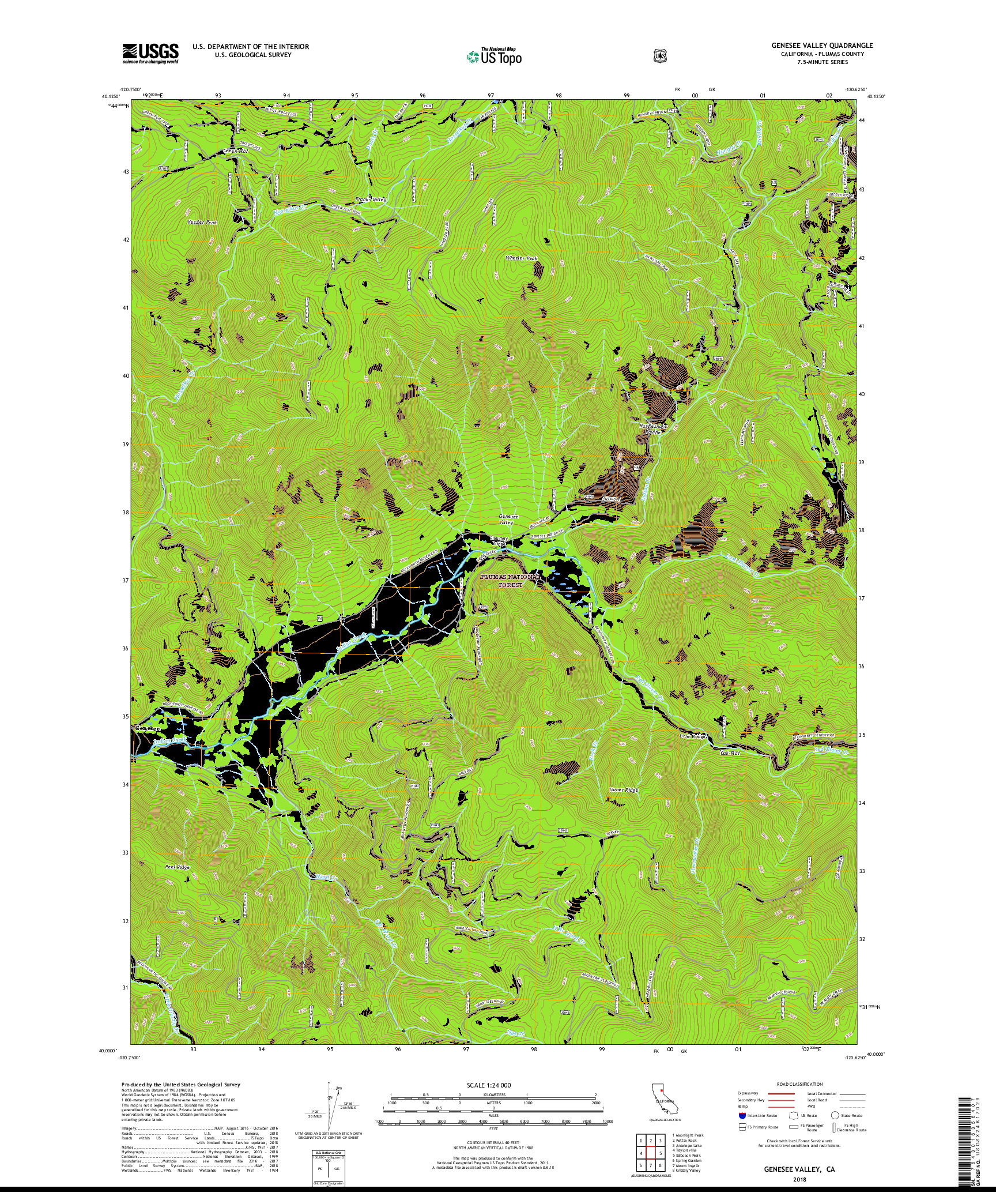 USGS US TOPO 7.5-MINUTE MAP FOR GENESEE VALLEY, CA 2018