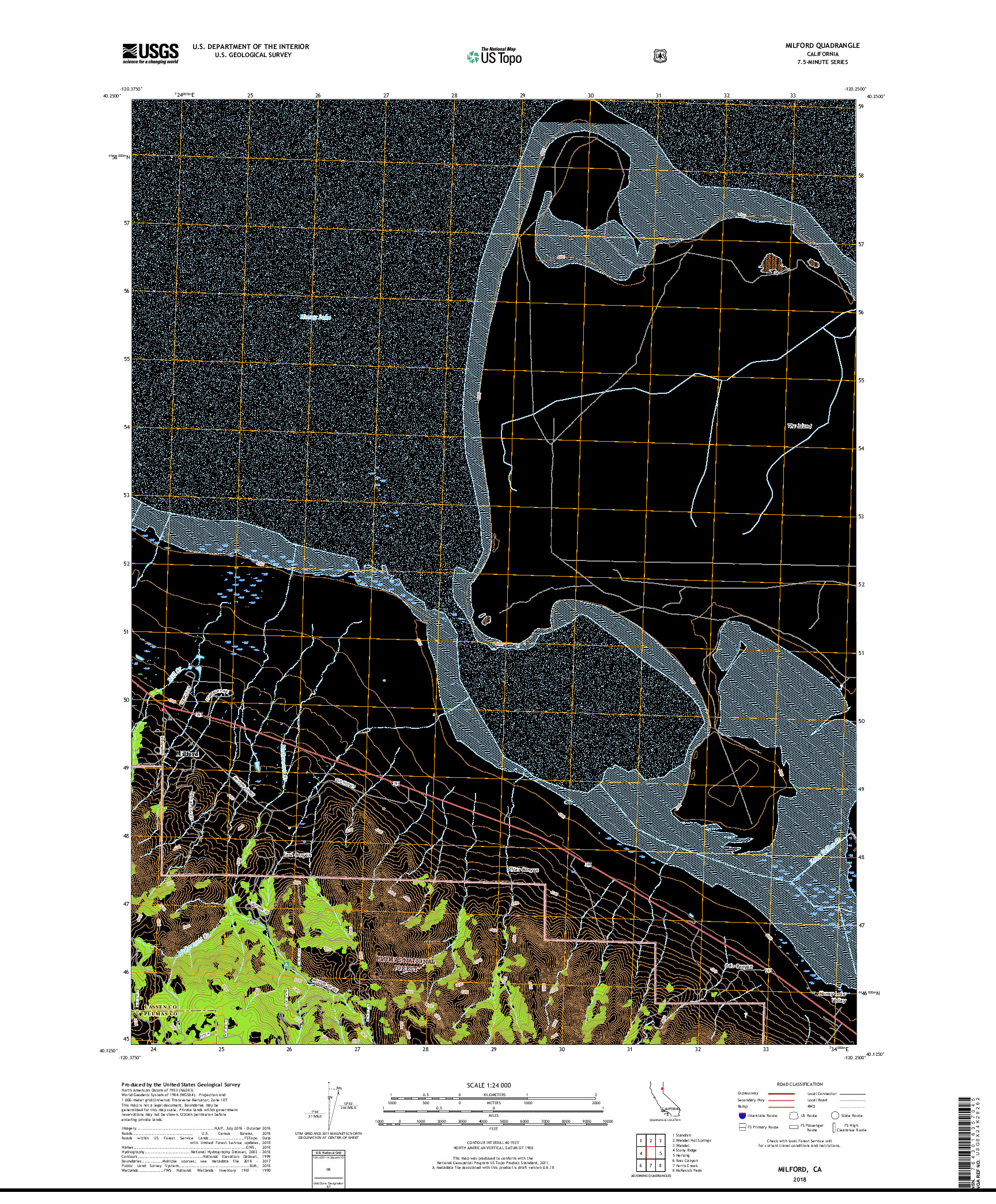 USGS US TOPO 7.5-MINUTE MAP FOR MILFORD, CA 2018