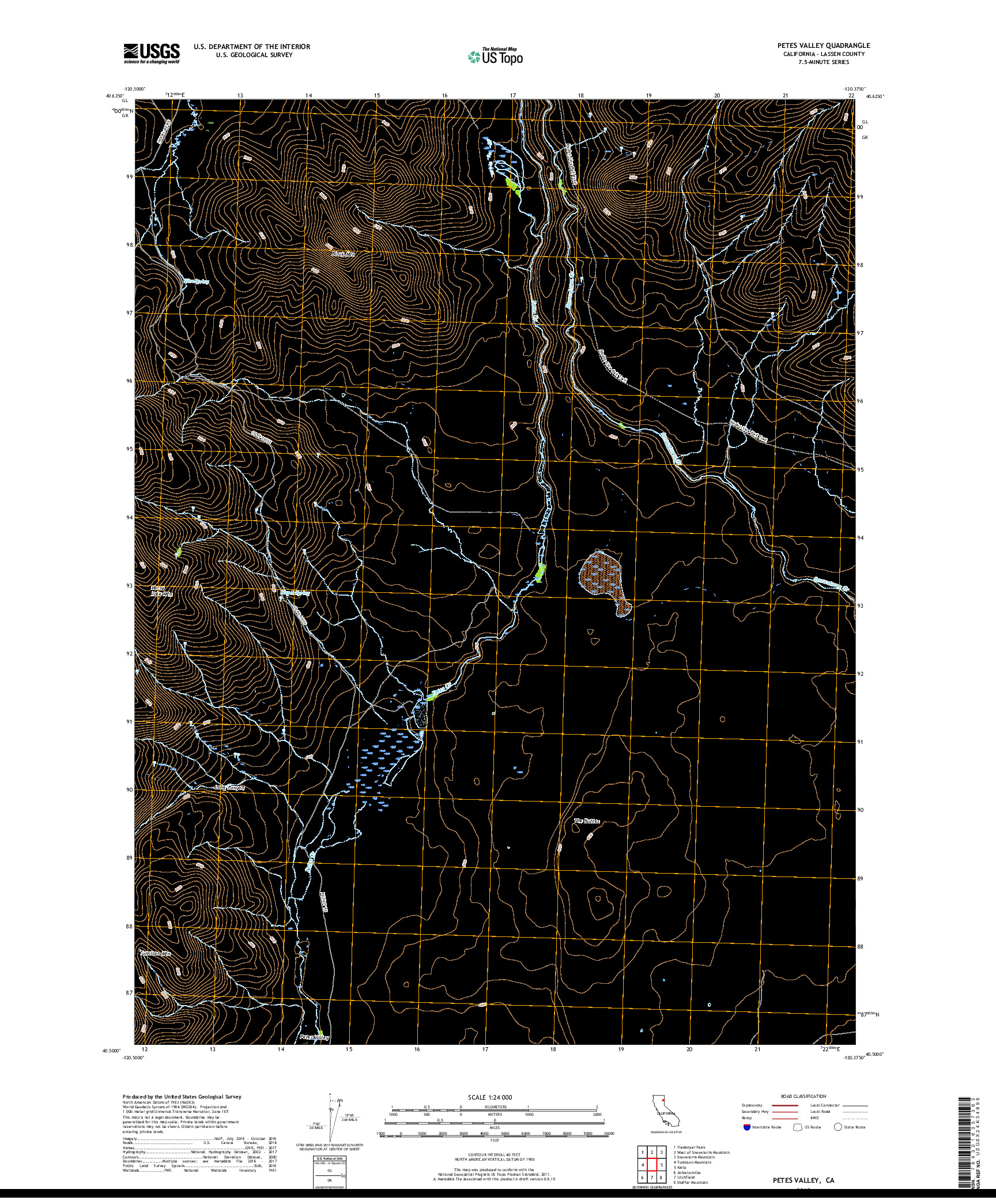 USGS US TOPO 7.5-MINUTE MAP FOR PETES VALLEY, CA 2018