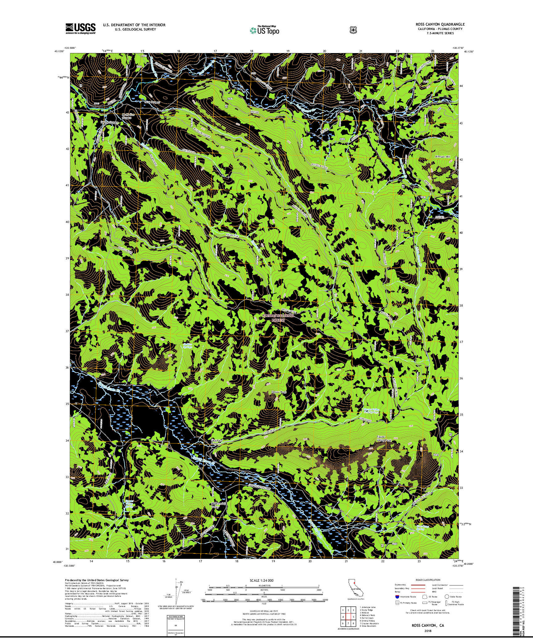 USGS US TOPO 7.5-MINUTE MAP FOR ROSS CANYON, CA 2018