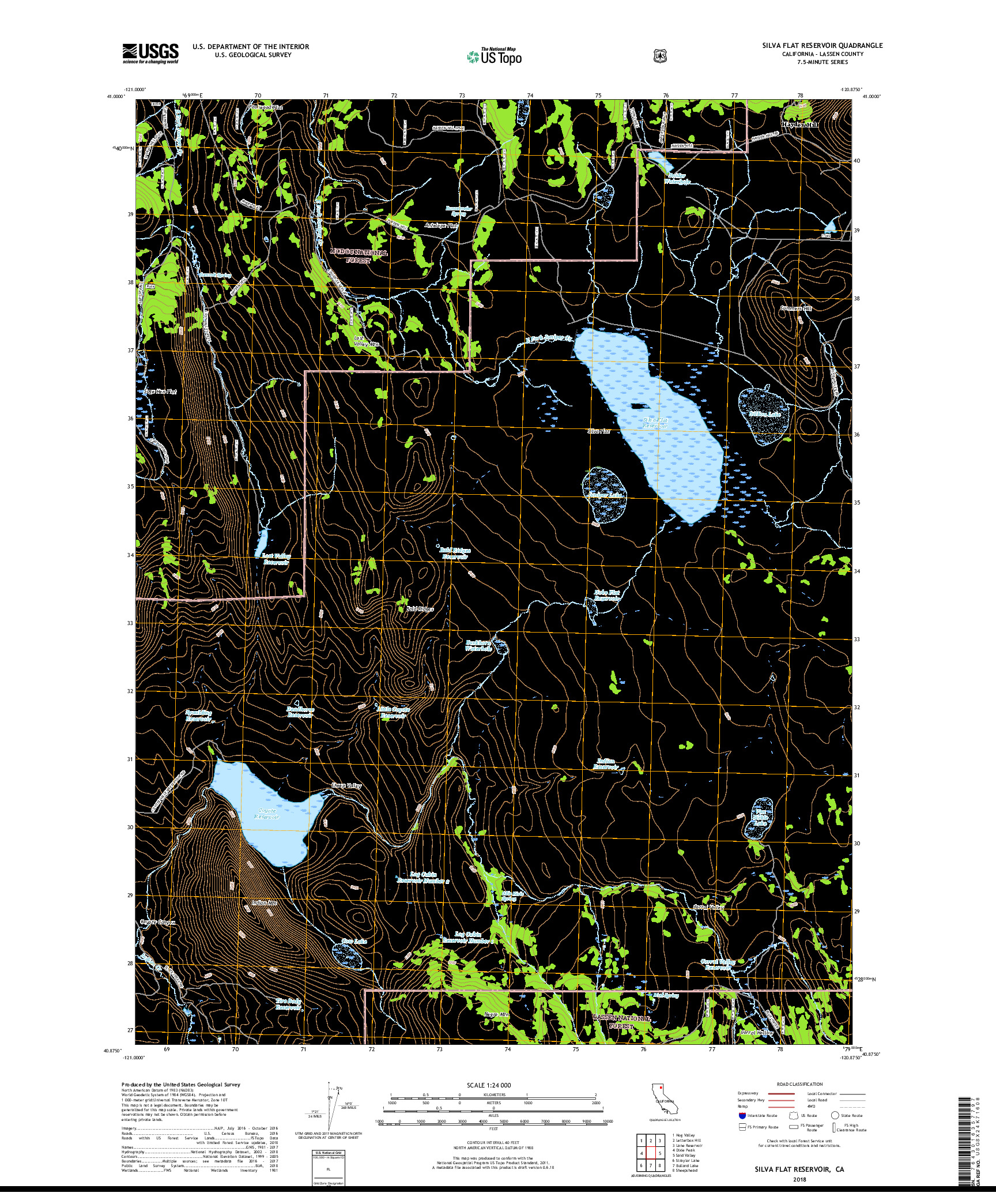 USGS US TOPO 7.5-MINUTE MAP FOR SILVA FLAT RESERVOIR, CA 2018