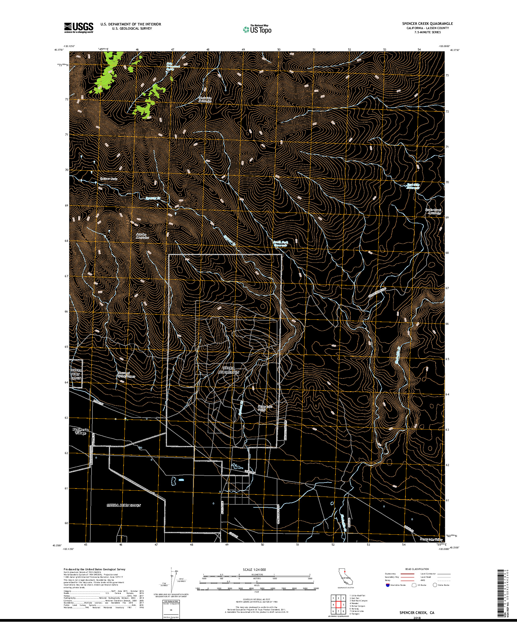 USGS US TOPO 7.5-MINUTE MAP FOR SPENCER CREEK, CA 2018