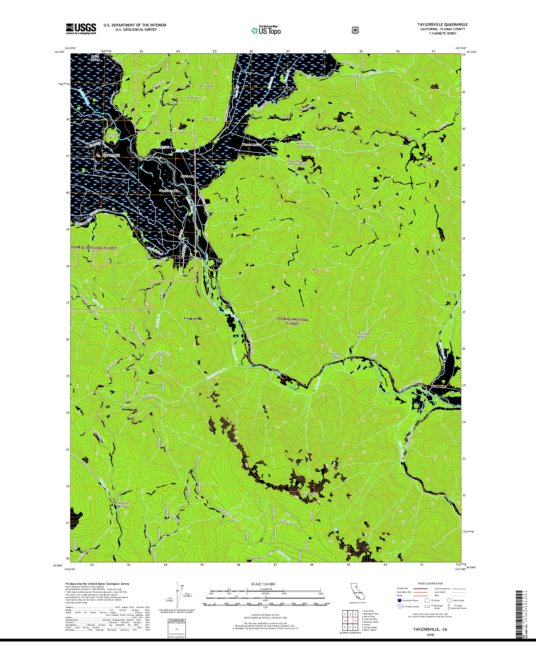 USGS US TOPO 7.5-MINUTE MAP FOR TAYLORSVILLE, CA 2018