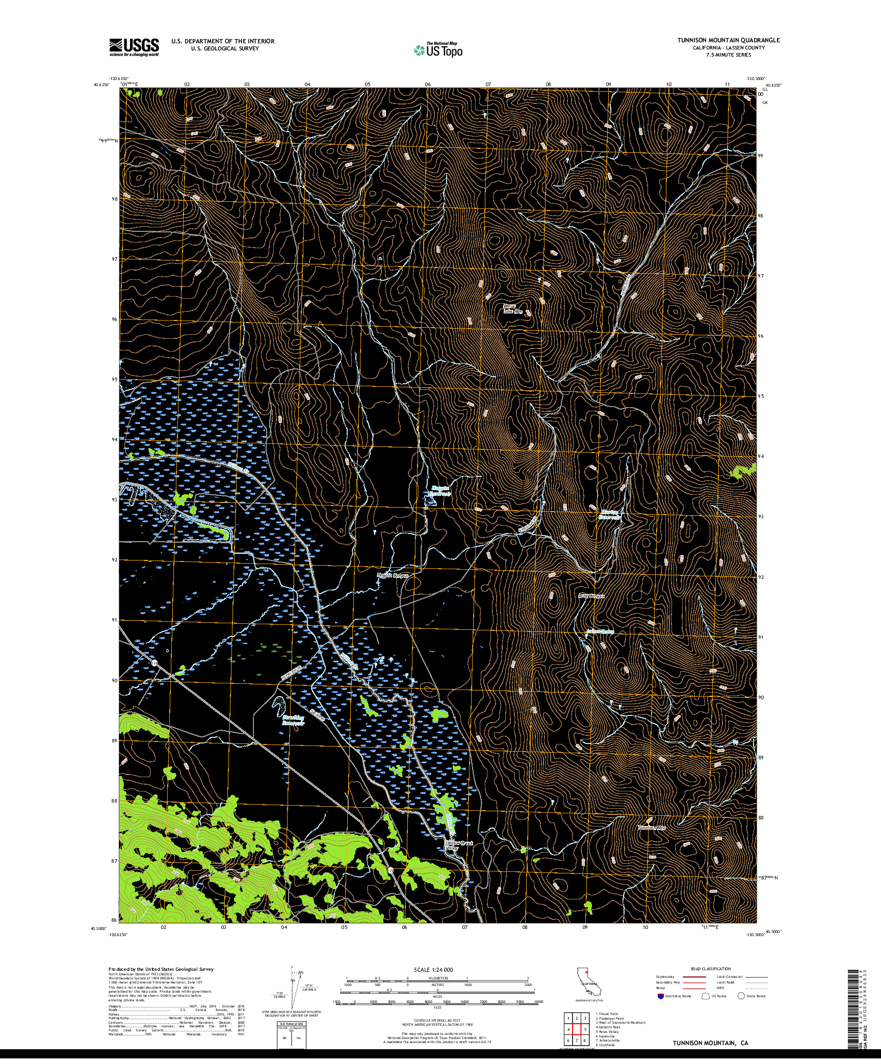 USGS US TOPO 7.5-MINUTE MAP FOR TUNNISON MOUNTAIN, CA 2018