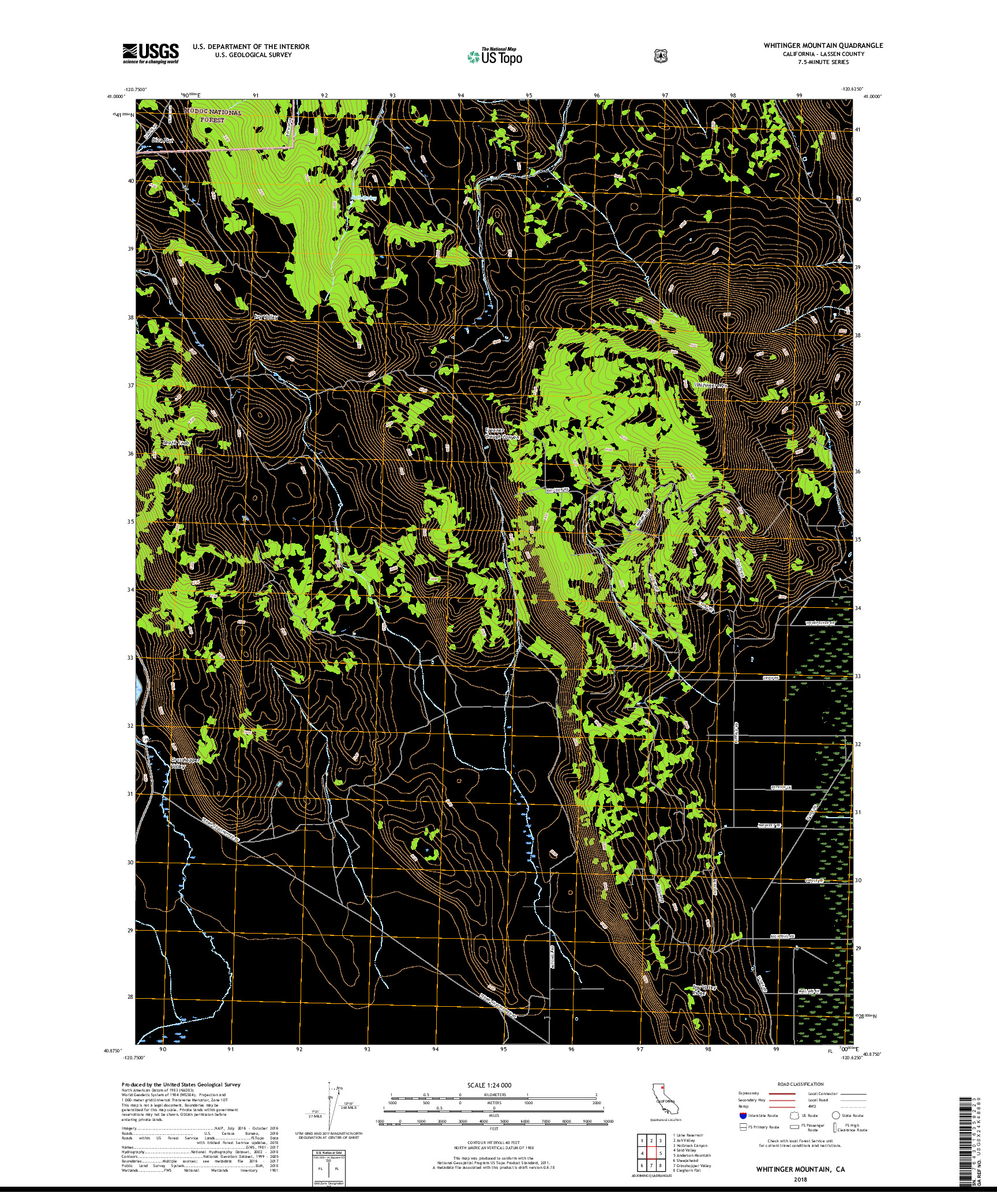 USGS US TOPO 7.5-MINUTE MAP FOR WHITINGER MOUNTAIN, CA 2018