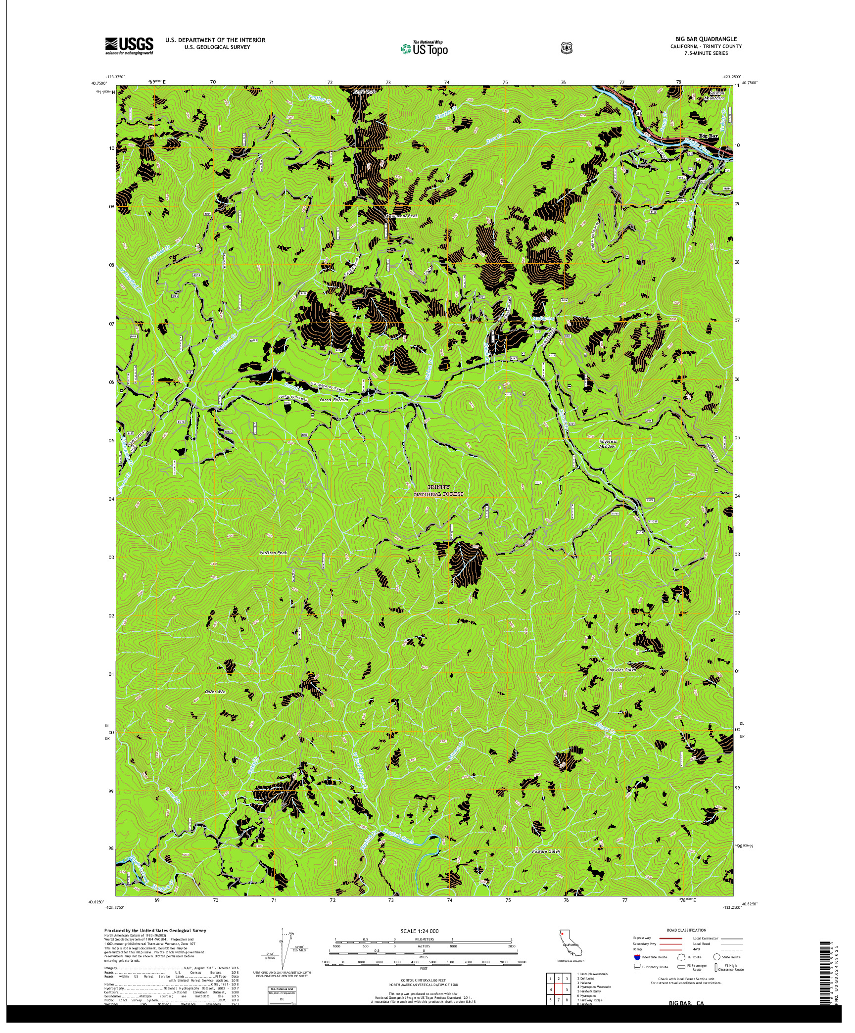 USGS US TOPO 7.5-MINUTE MAP FOR BIG BAR, CA 2018