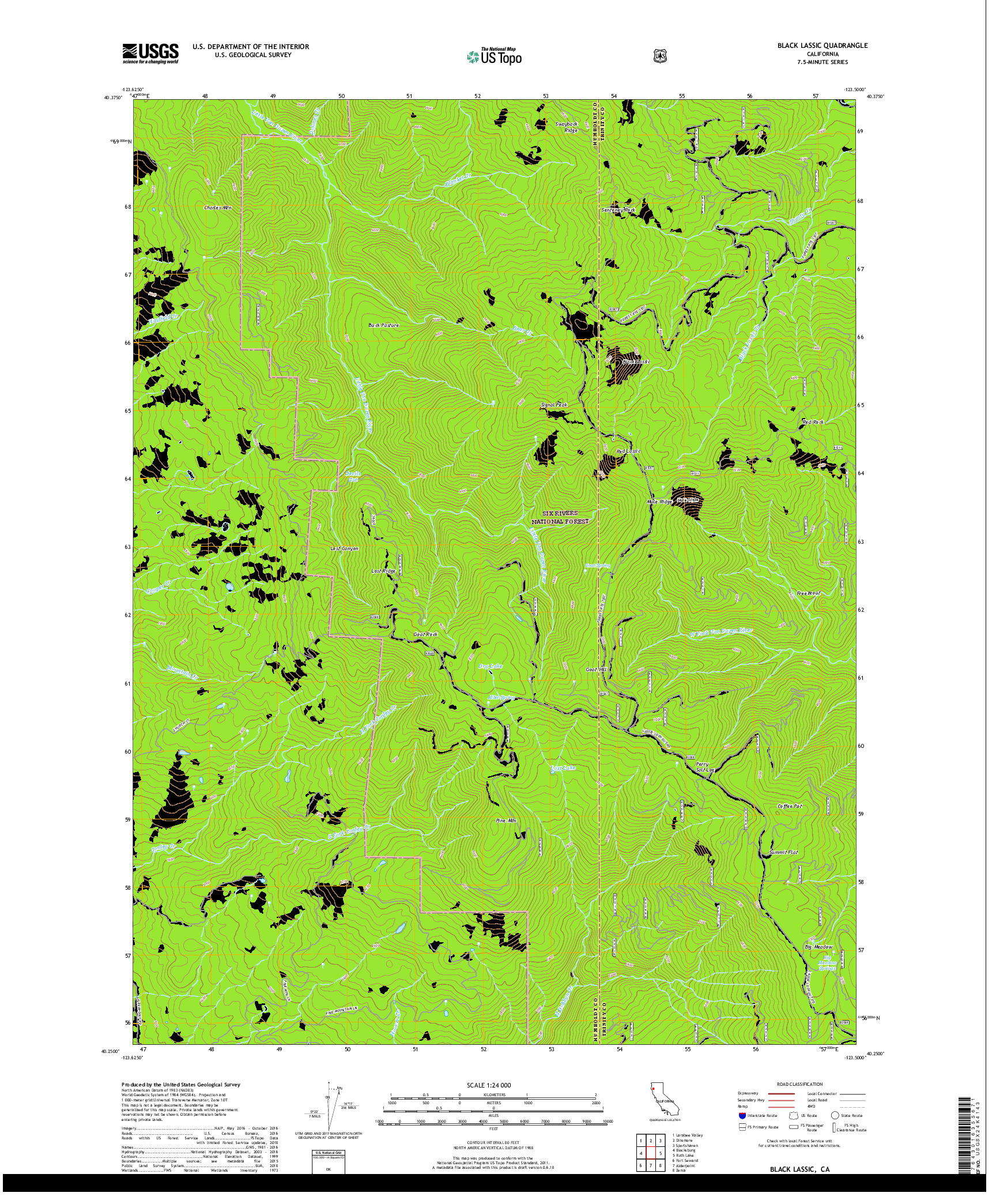 USGS US TOPO 7.5-MINUTE MAP FOR BLACK LASSIC, CA 2018