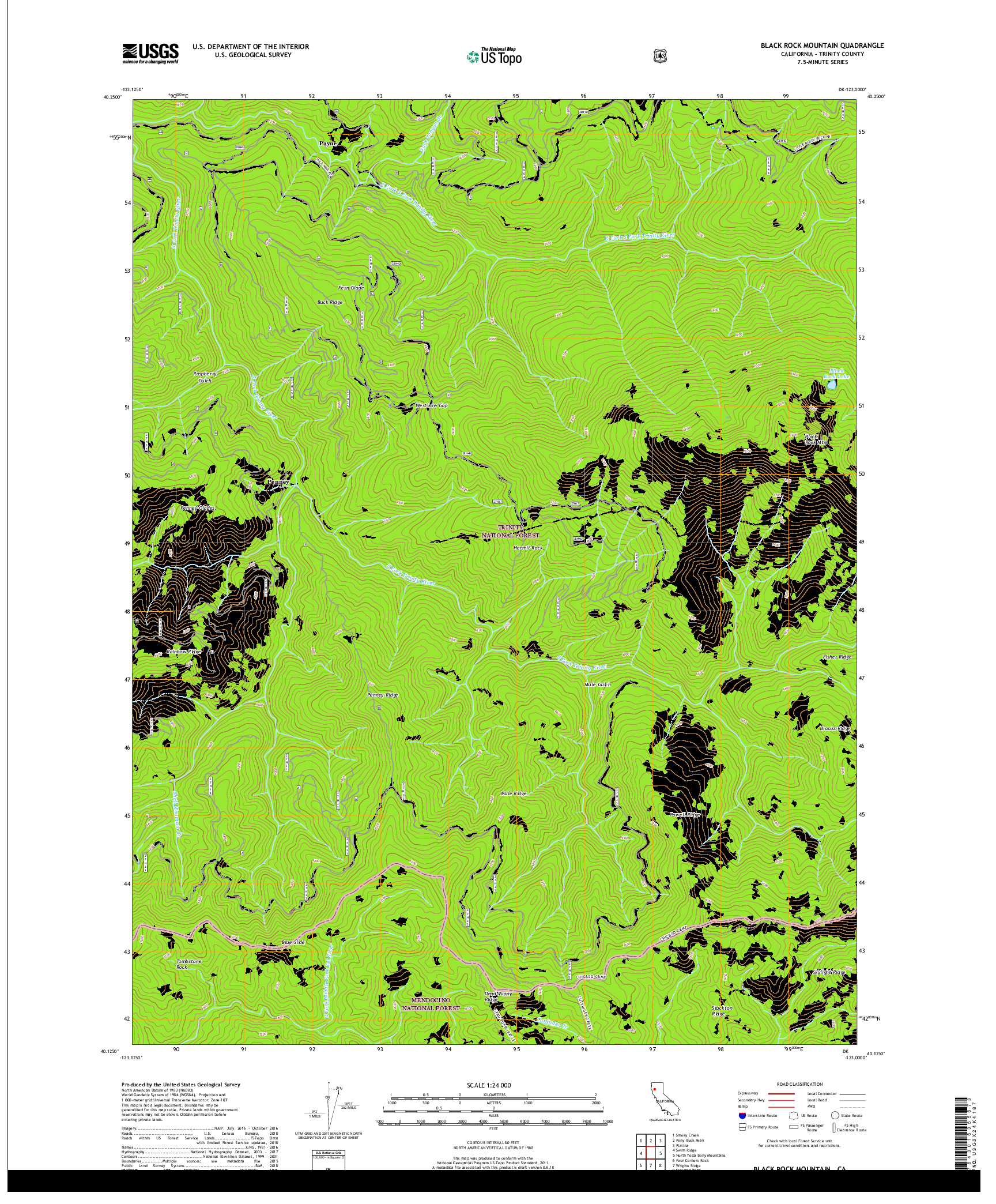 USGS US TOPO 7.5-MINUTE MAP FOR BLACK ROCK MOUNTAIN, CA 2018