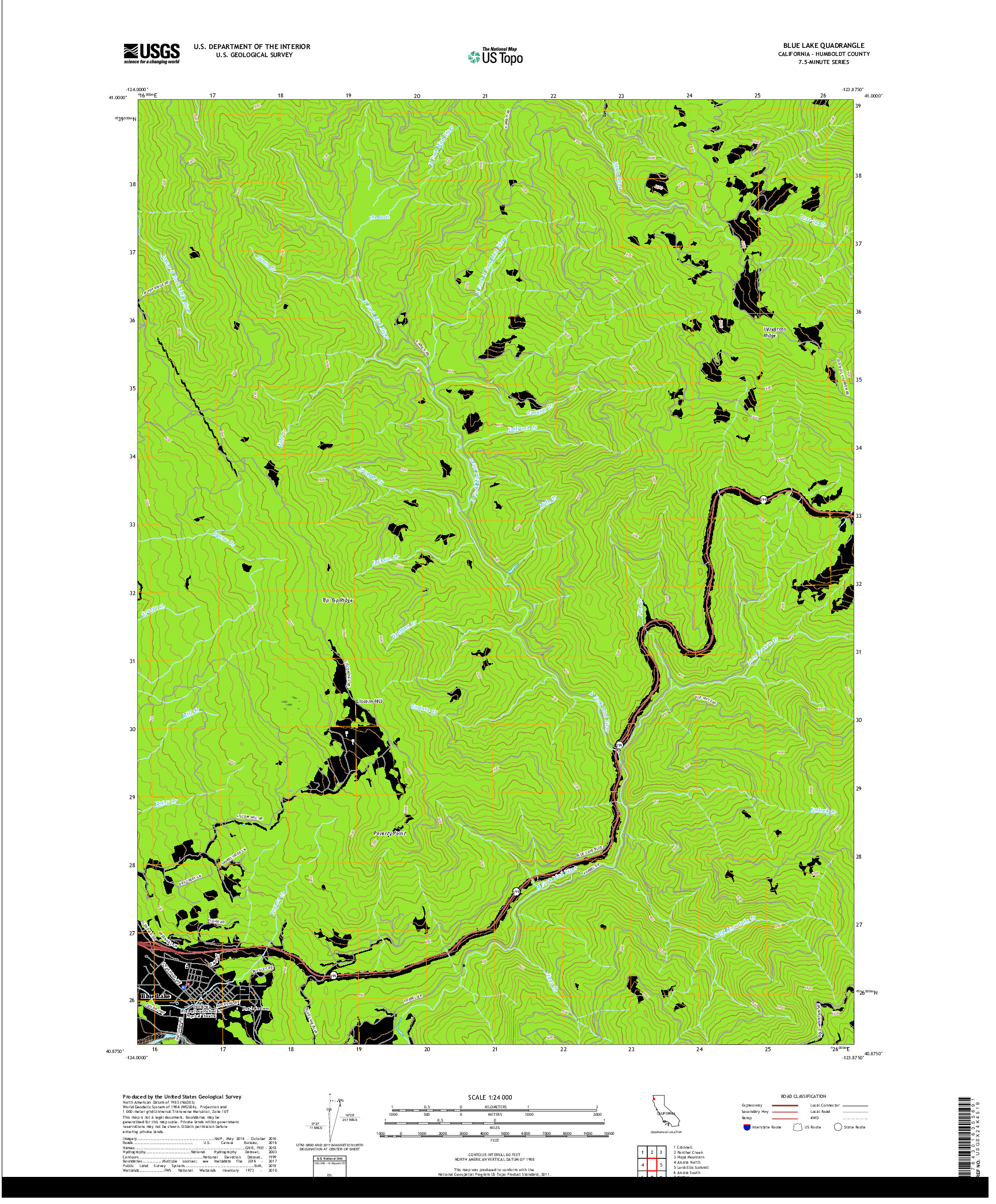 USGS US TOPO 7.5-MINUTE MAP FOR BLUE LAKE, CA 2018