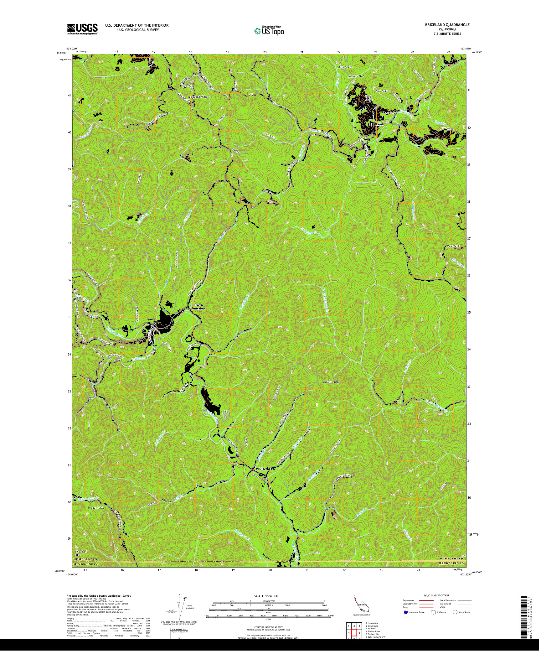 USGS US TOPO 7.5-MINUTE MAP FOR BRICELAND, CA 2018