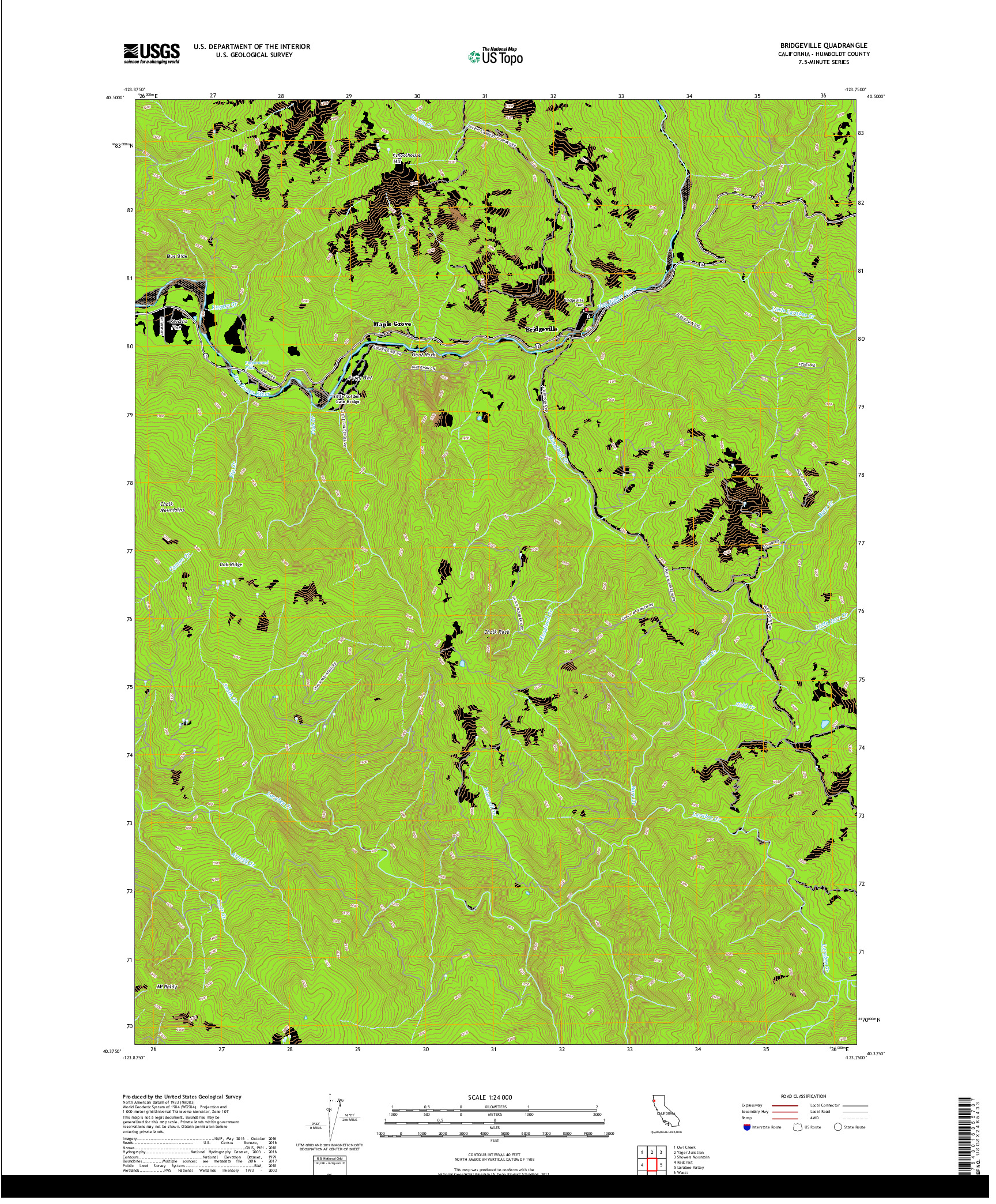 USGS US TOPO 7.5-MINUTE MAP FOR BRIDGEVILLE, CA 2018