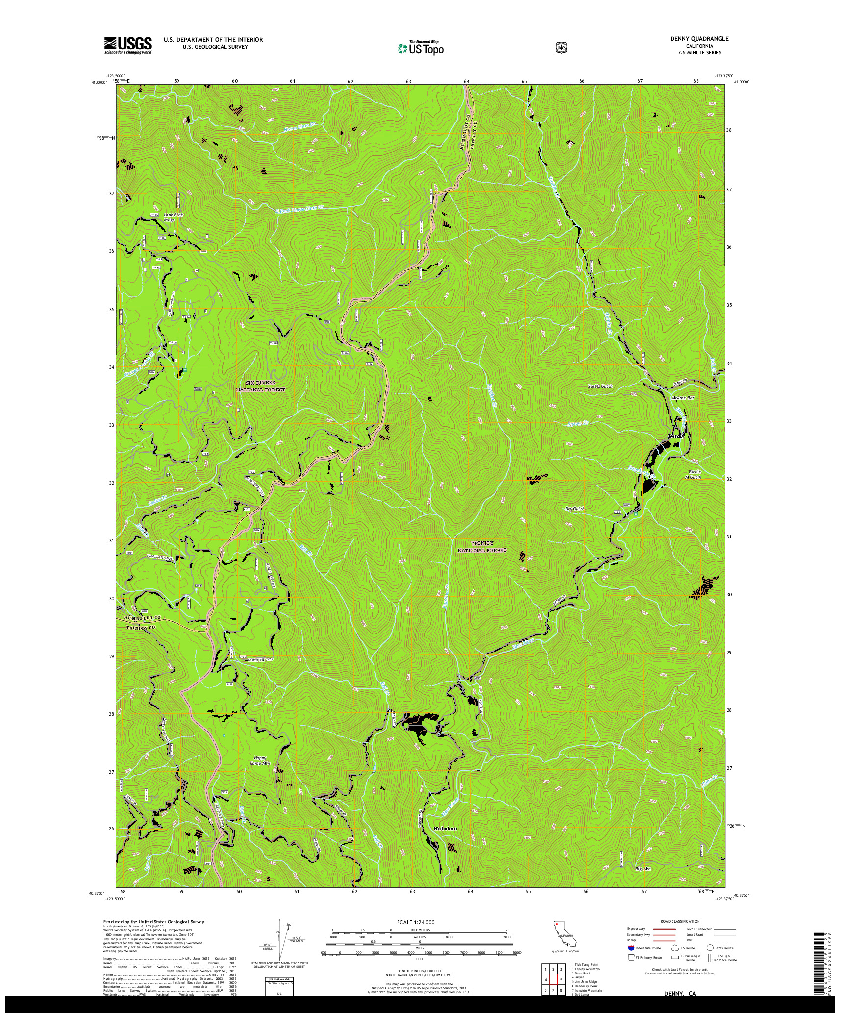 USGS US TOPO 7.5-MINUTE MAP FOR DENNY, CA 2018