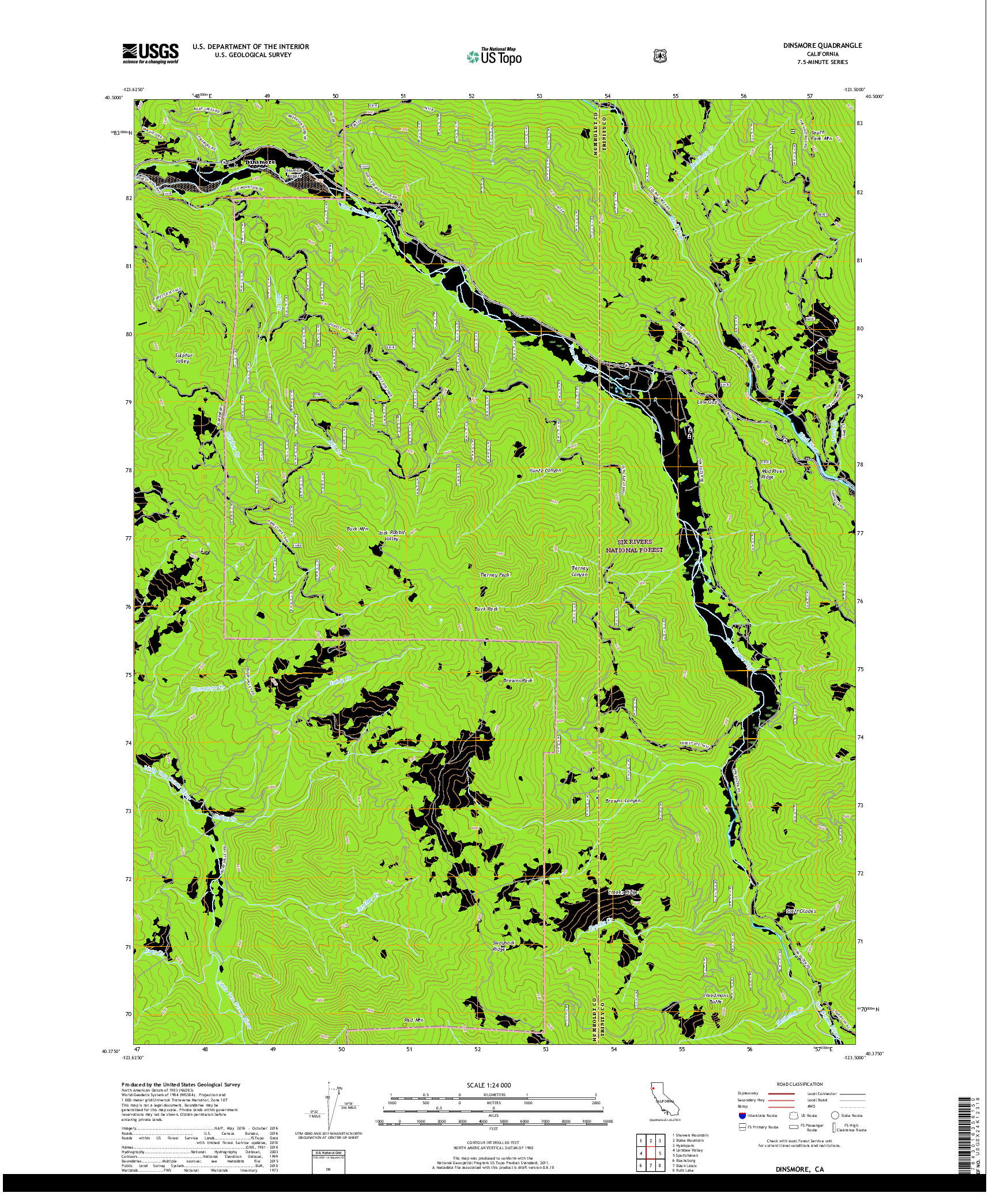 USGS US TOPO 7.5-MINUTE MAP FOR DINSMORE, CA 2018