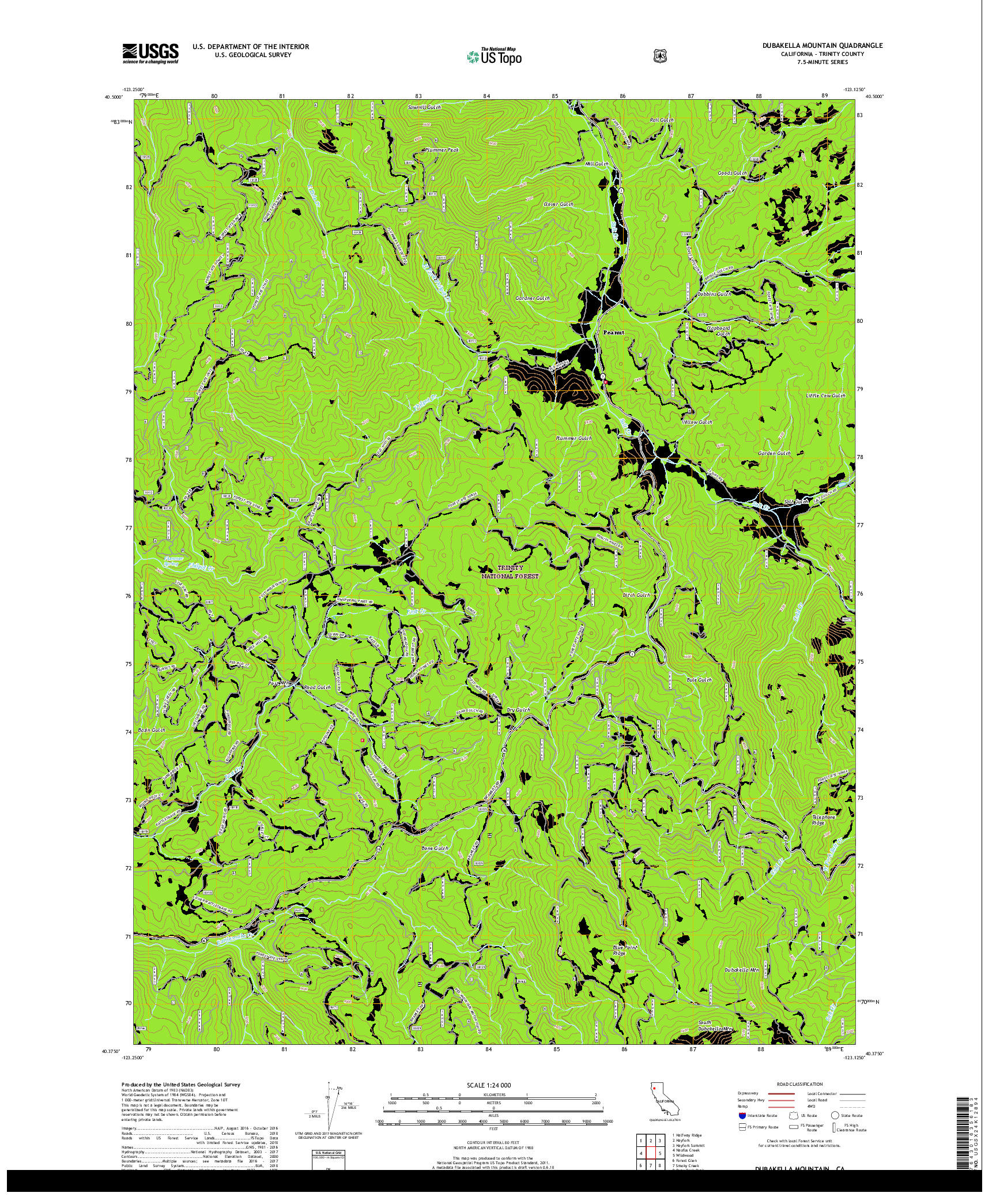 USGS US TOPO 7.5-MINUTE MAP FOR DUBAKELLA MOUNTAIN, CA 2018