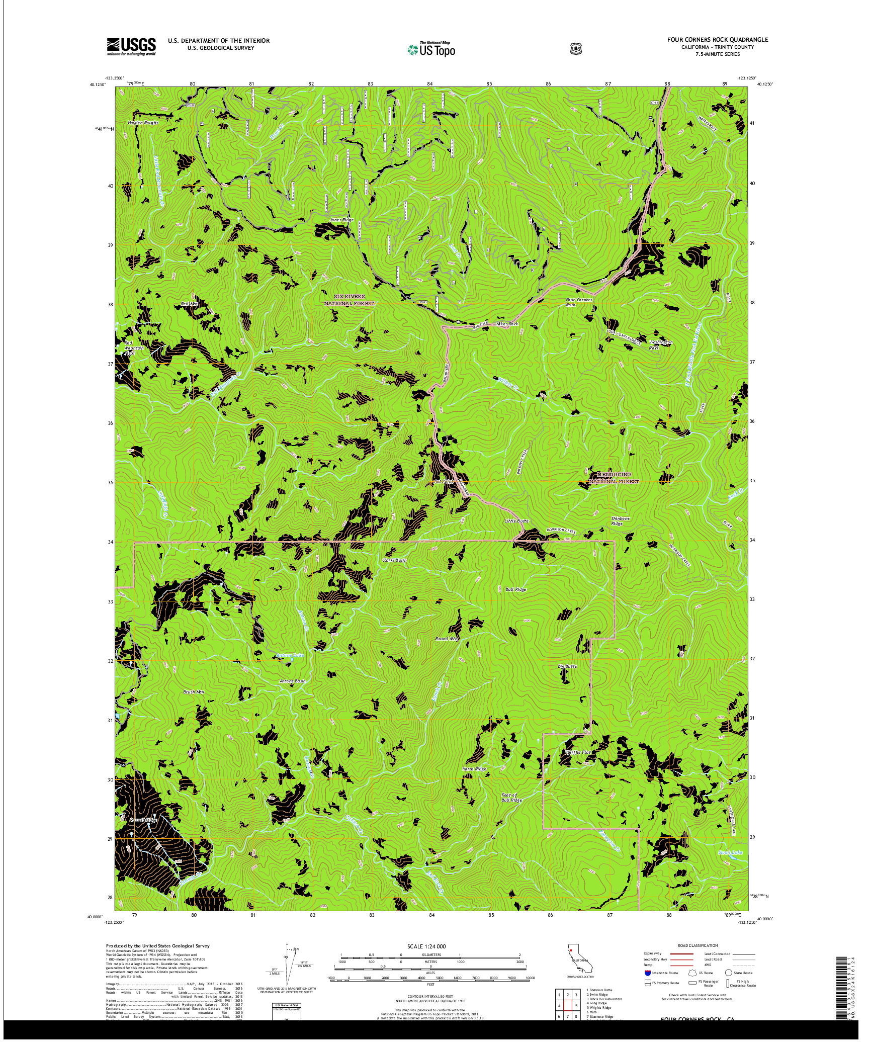 USGS US TOPO 7.5-MINUTE MAP FOR FOUR CORNERS ROCK, CA 2018