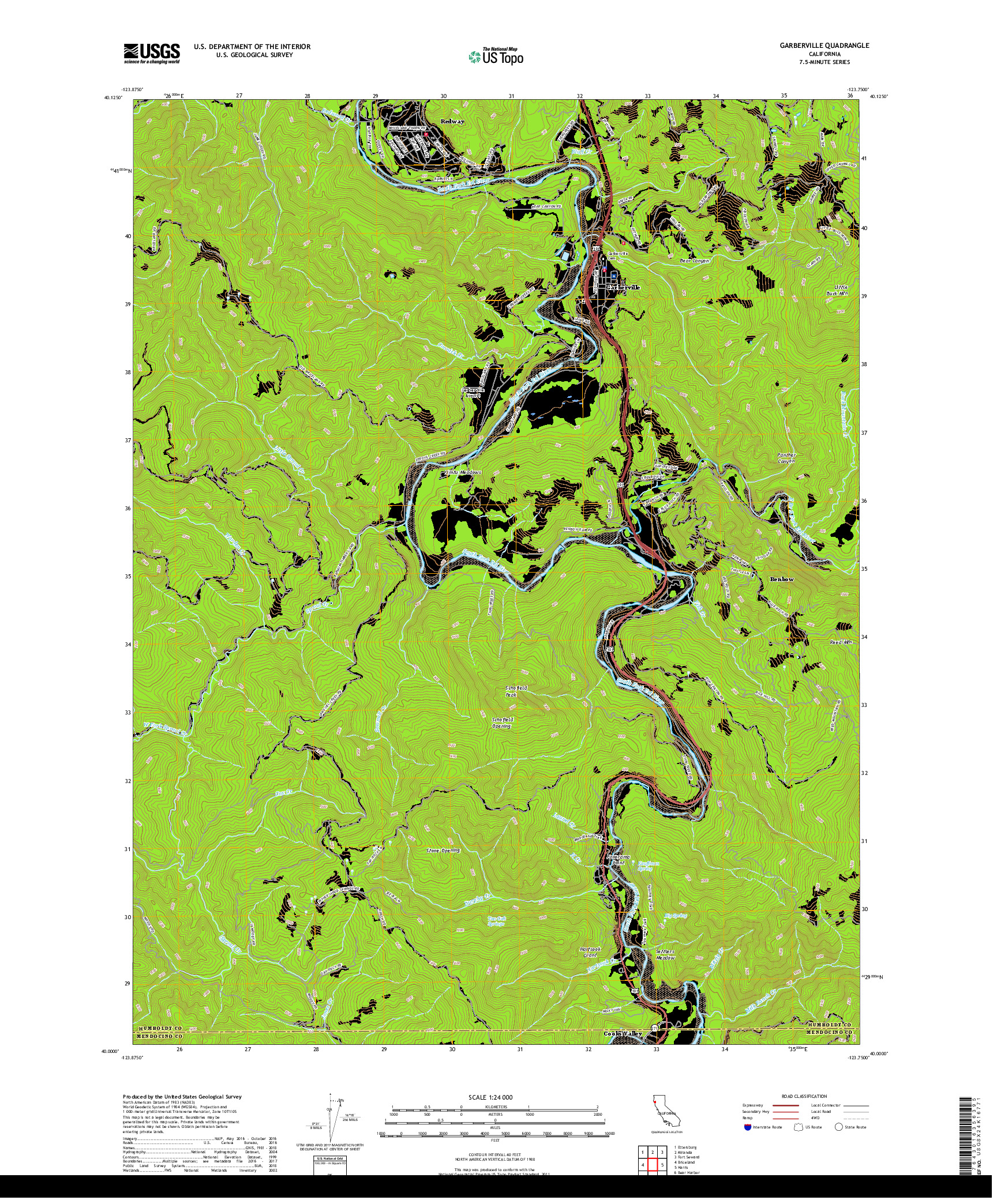 USGS US TOPO 7.5-MINUTE MAP FOR GARBERVILLE, CA 2018