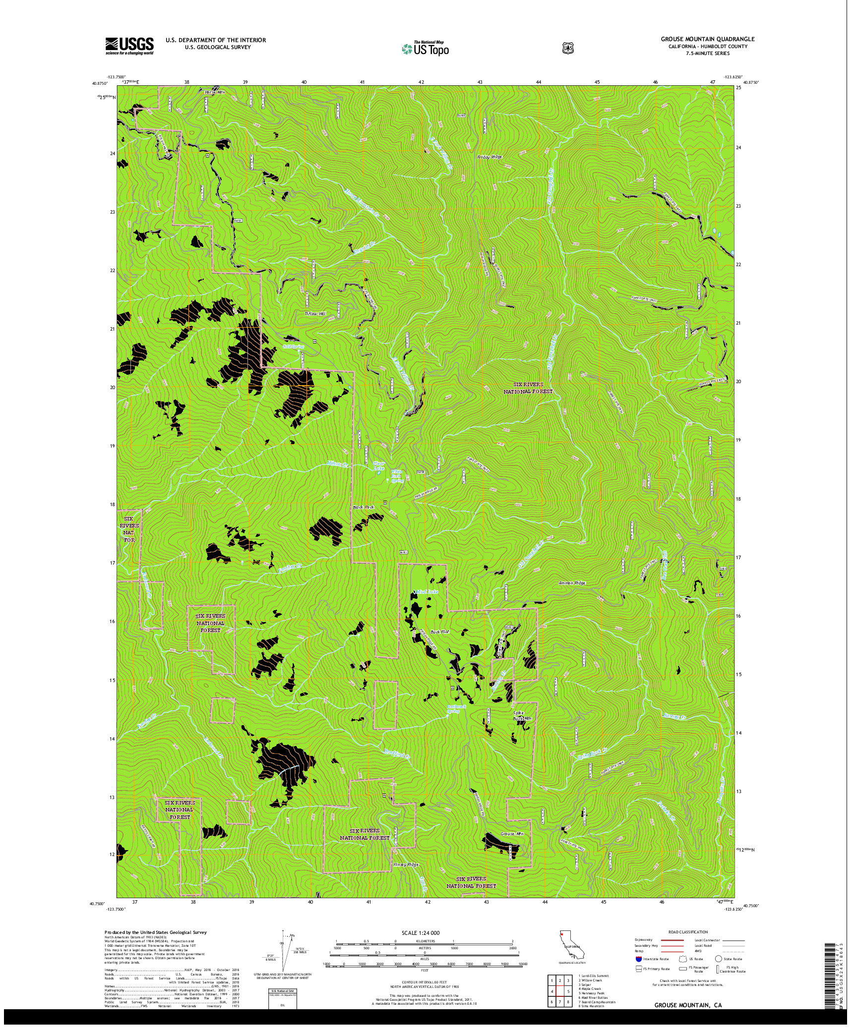 USGS US TOPO 7.5-MINUTE MAP FOR GROUSE MOUNTAIN, CA 2018