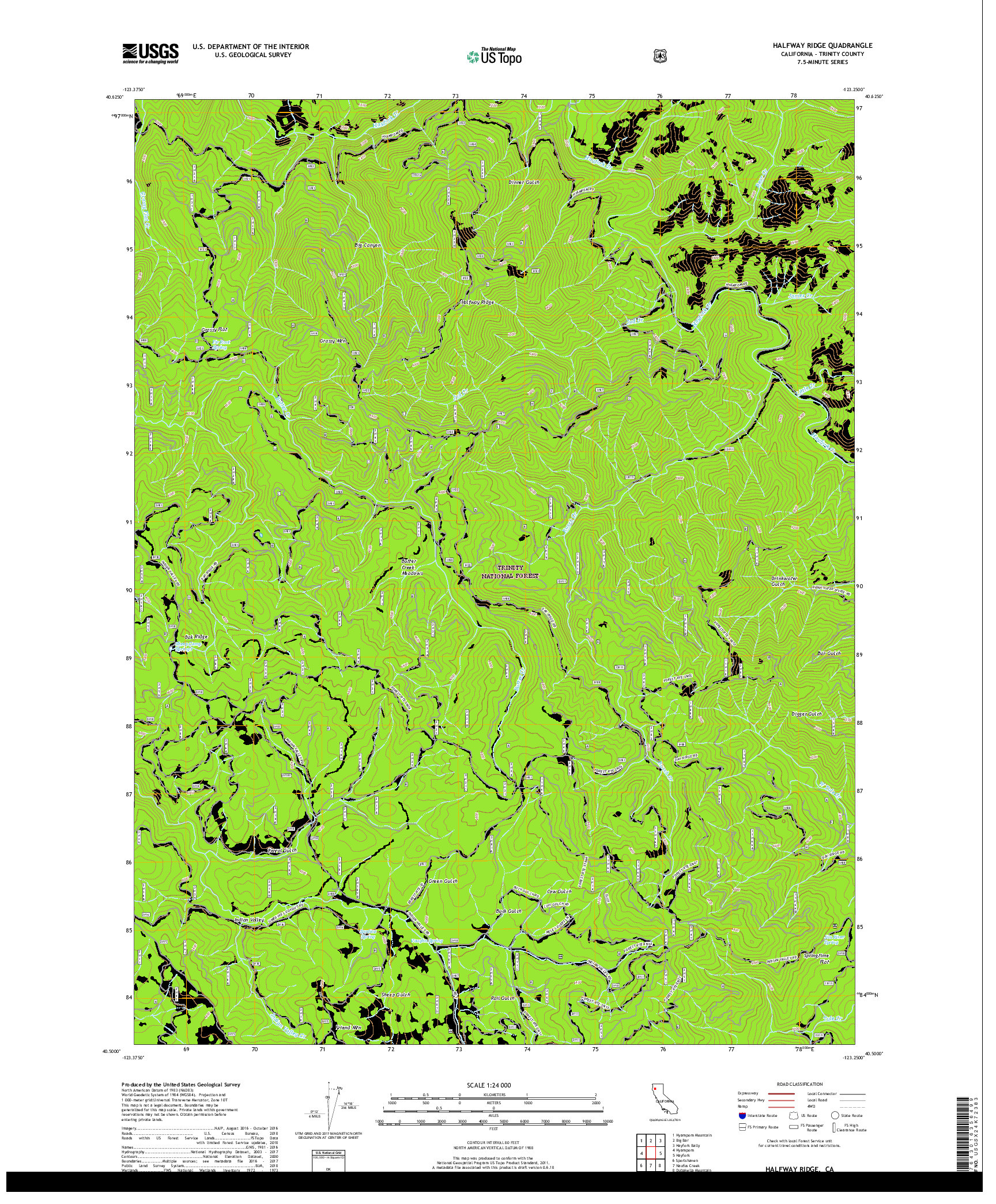 USGS US TOPO 7.5-MINUTE MAP FOR HALFWAY RIDGE, CA 2018