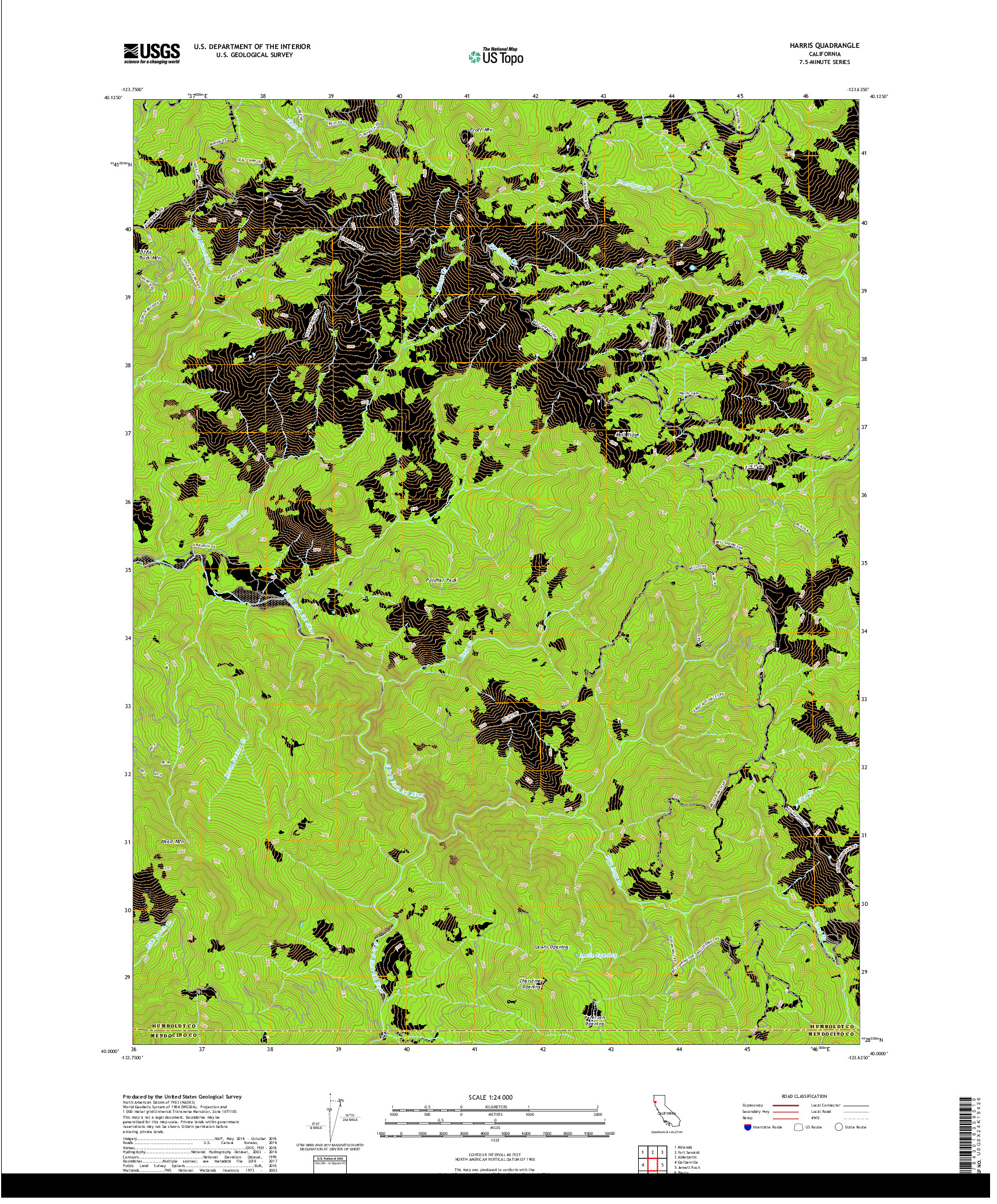 USGS US TOPO 7.5-MINUTE MAP FOR HARRIS, CA 2018