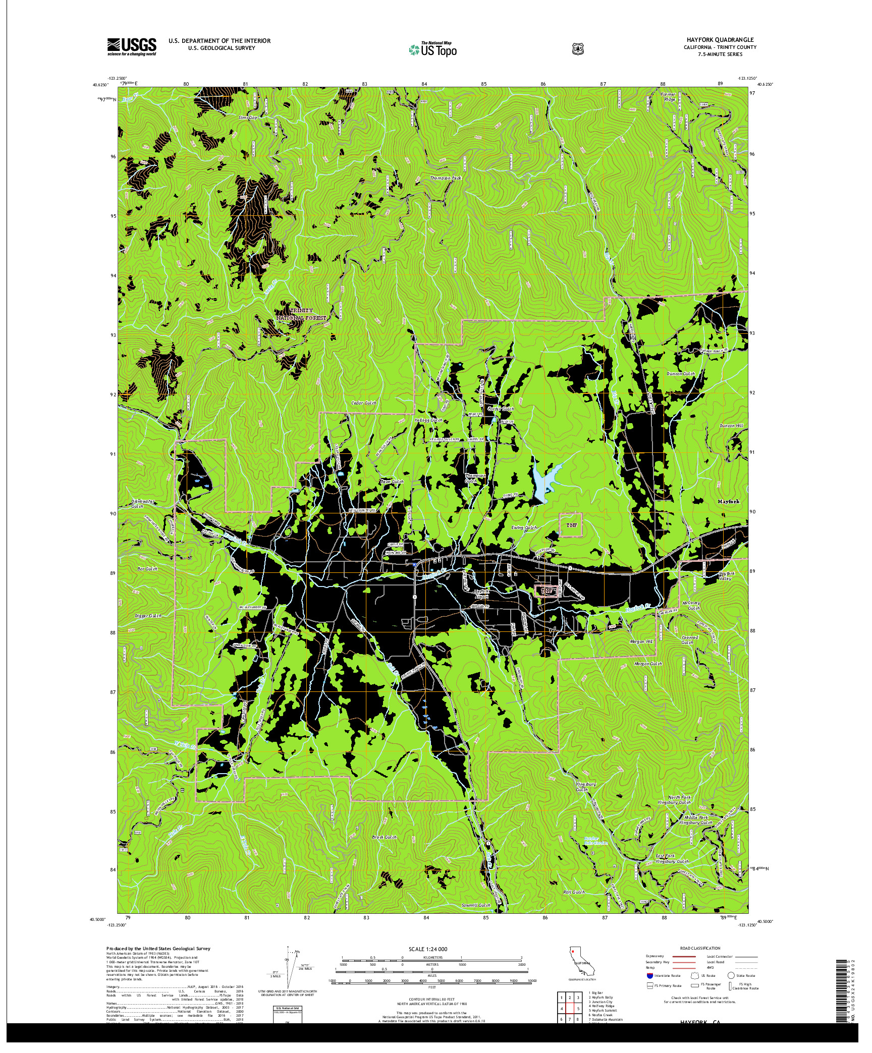 USGS US TOPO 7.5-MINUTE MAP FOR HAYFORK, CA 2018