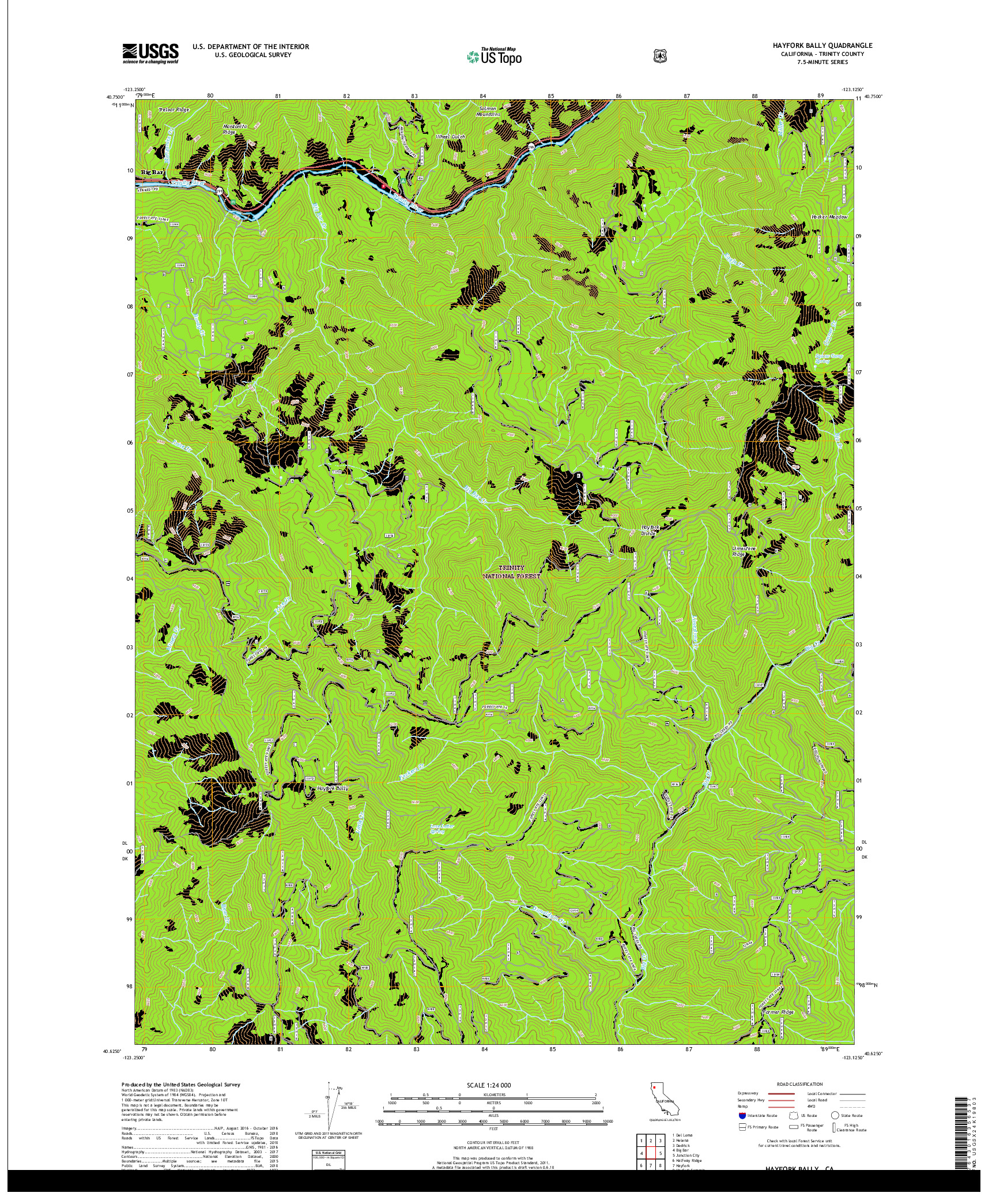 USGS US TOPO 7.5-MINUTE MAP FOR HAYFORK BALLY, CA 2018