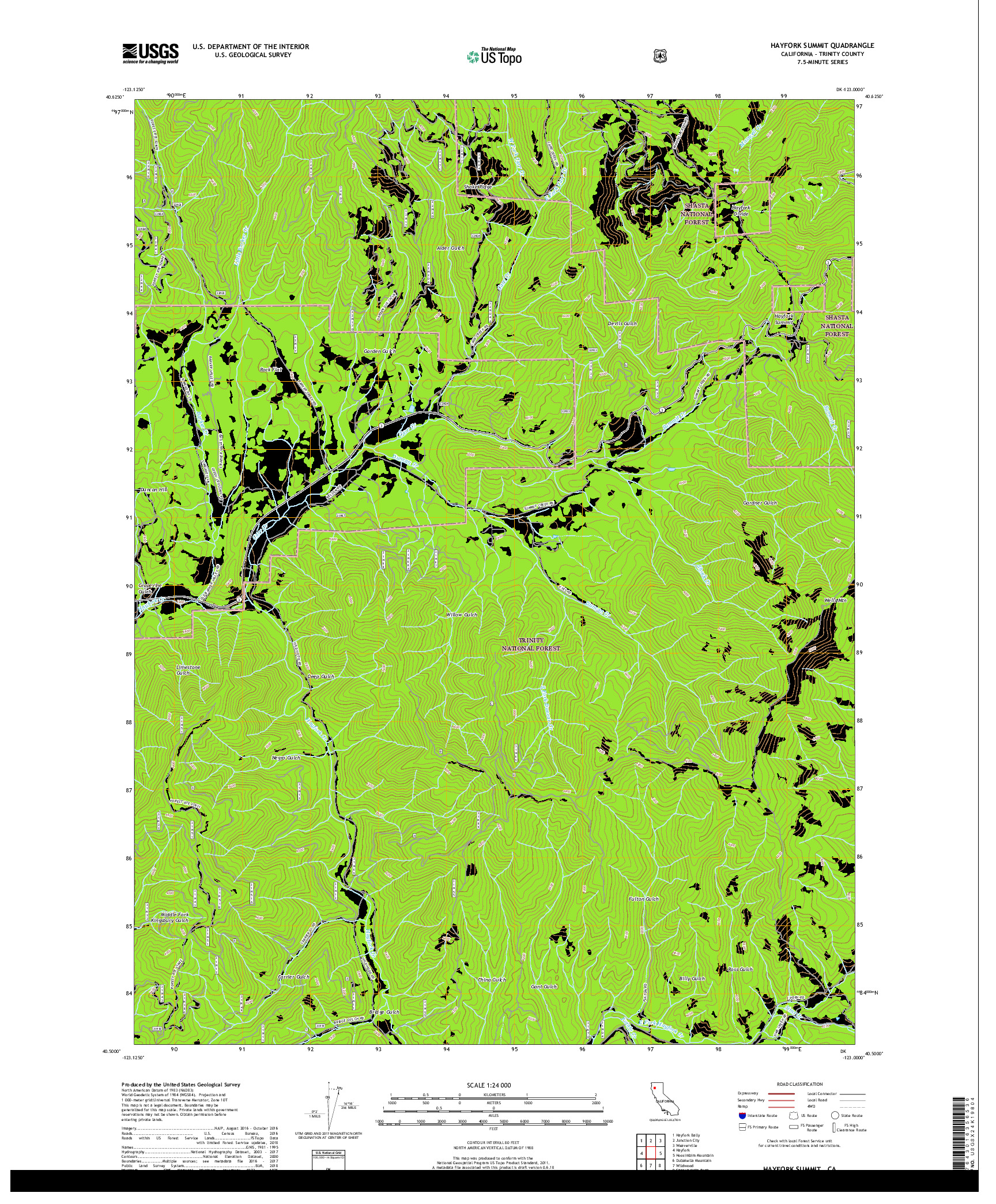 USGS US TOPO 7.5-MINUTE MAP FOR HAYFORK SUMMIT, CA 2018