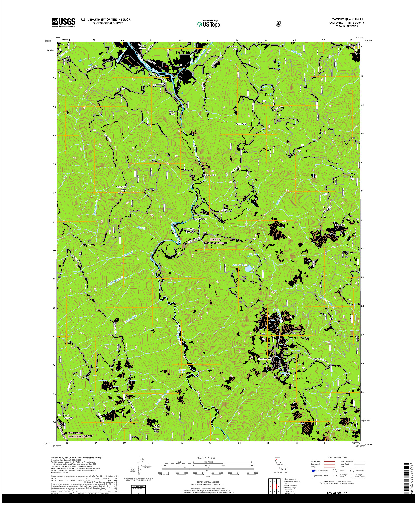 USGS US TOPO 7.5-MINUTE MAP FOR HYAMPOM, CA 2018