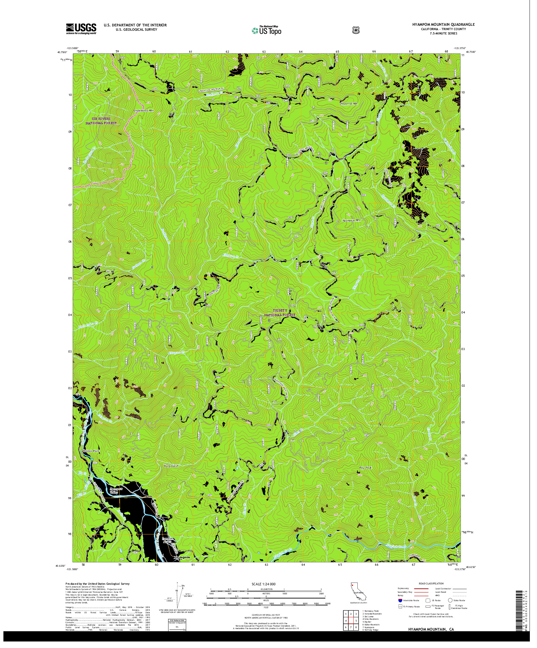 USGS US TOPO 7.5-MINUTE MAP FOR HYAMPOM MOUNTAIN, CA 2018