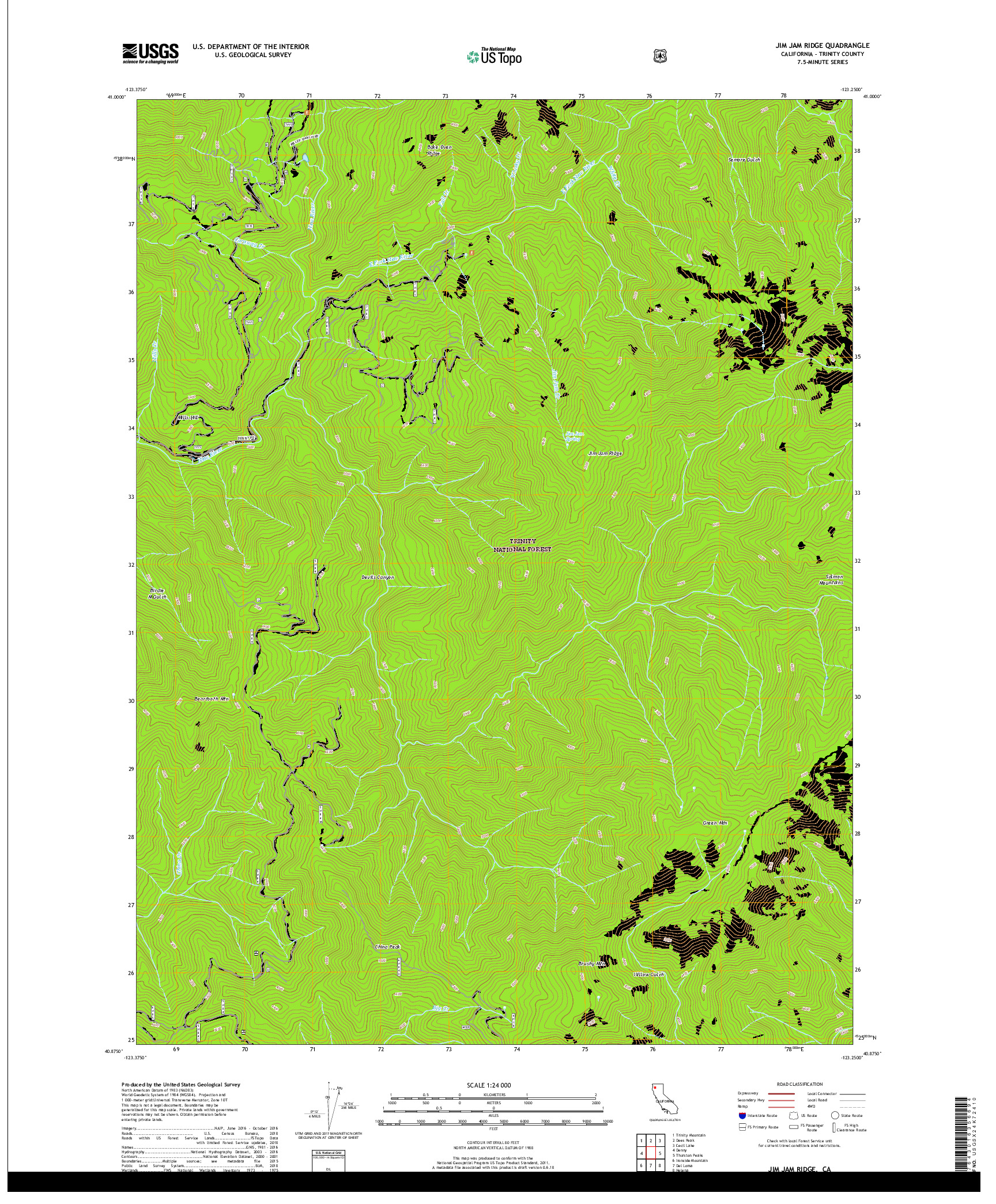 USGS US TOPO 7.5-MINUTE MAP FOR JIM JAM RIDGE, CA 2018