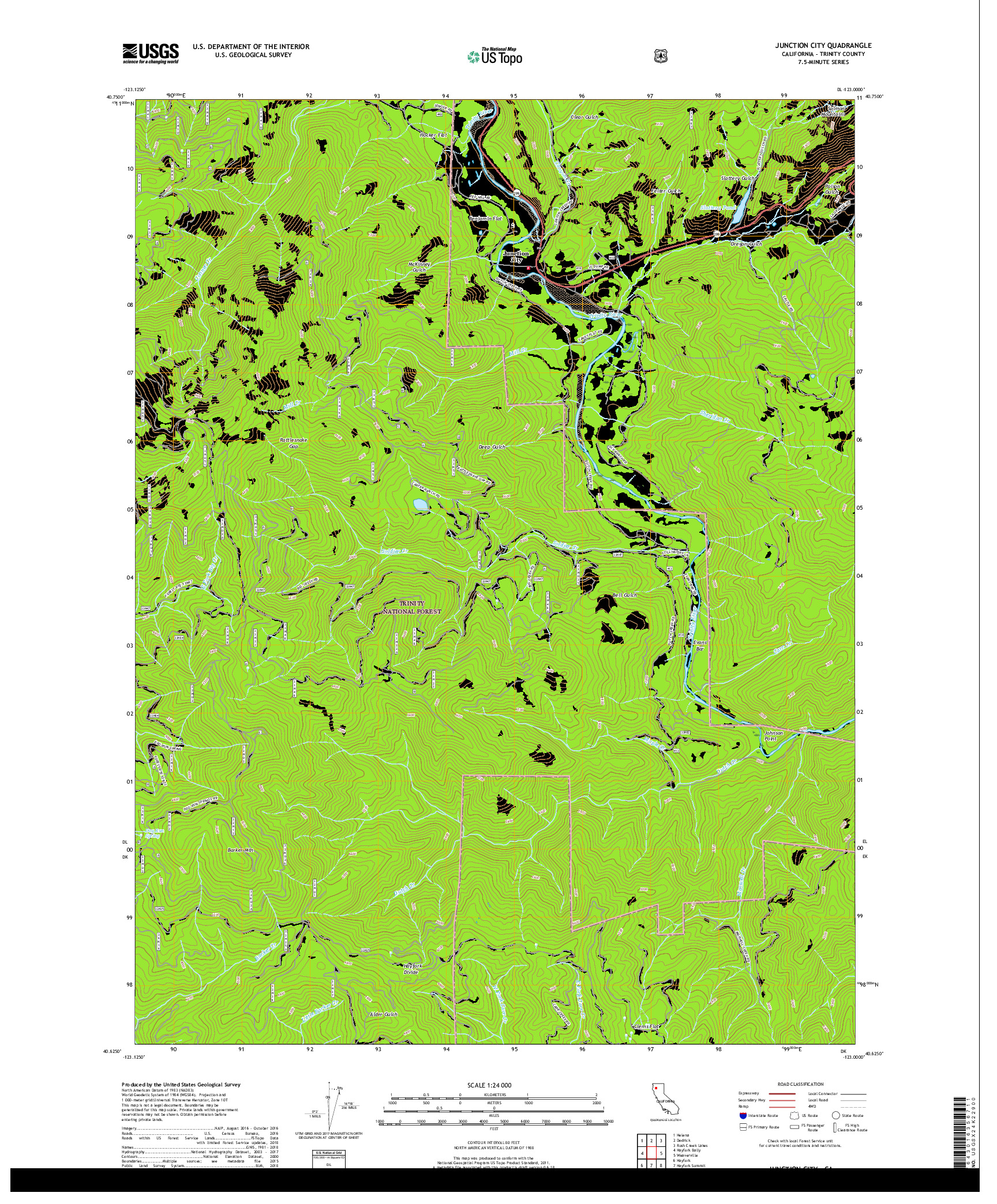 USGS US TOPO 7.5-MINUTE MAP FOR JUNCTION CITY, CA 2018