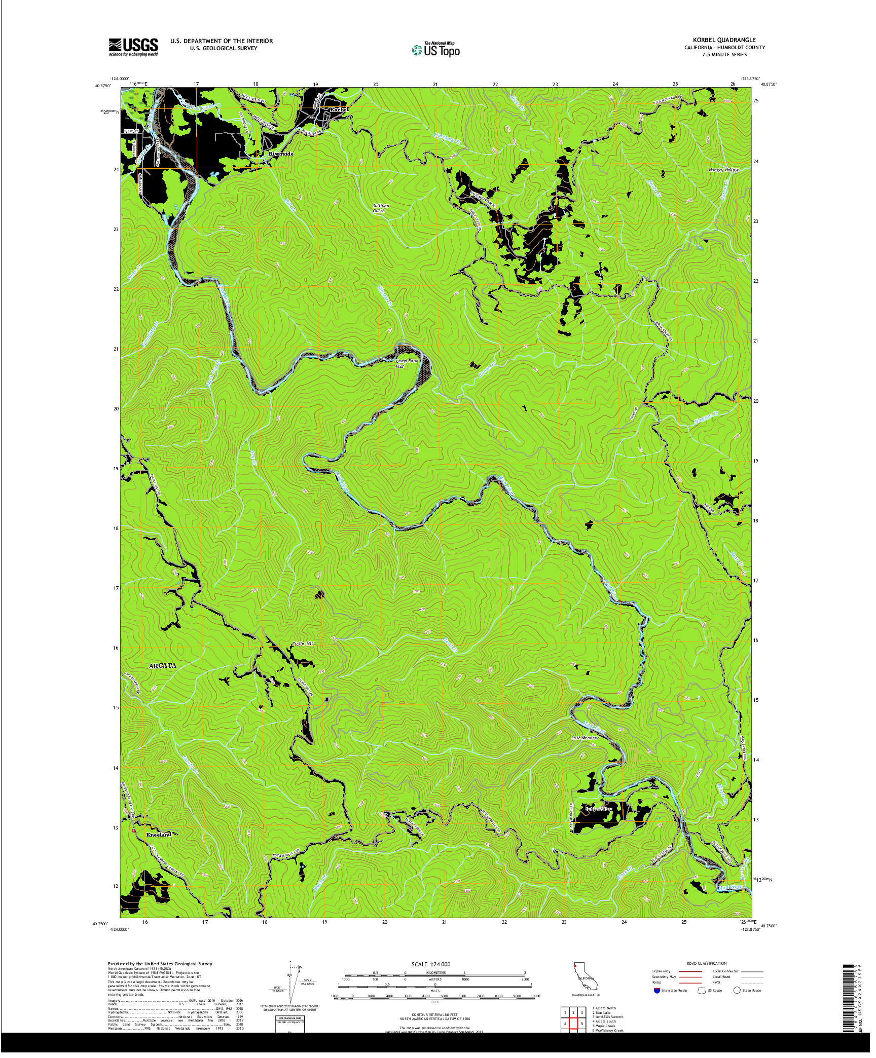 USGS US TOPO 7.5-MINUTE MAP FOR KORBEL, CA 2018