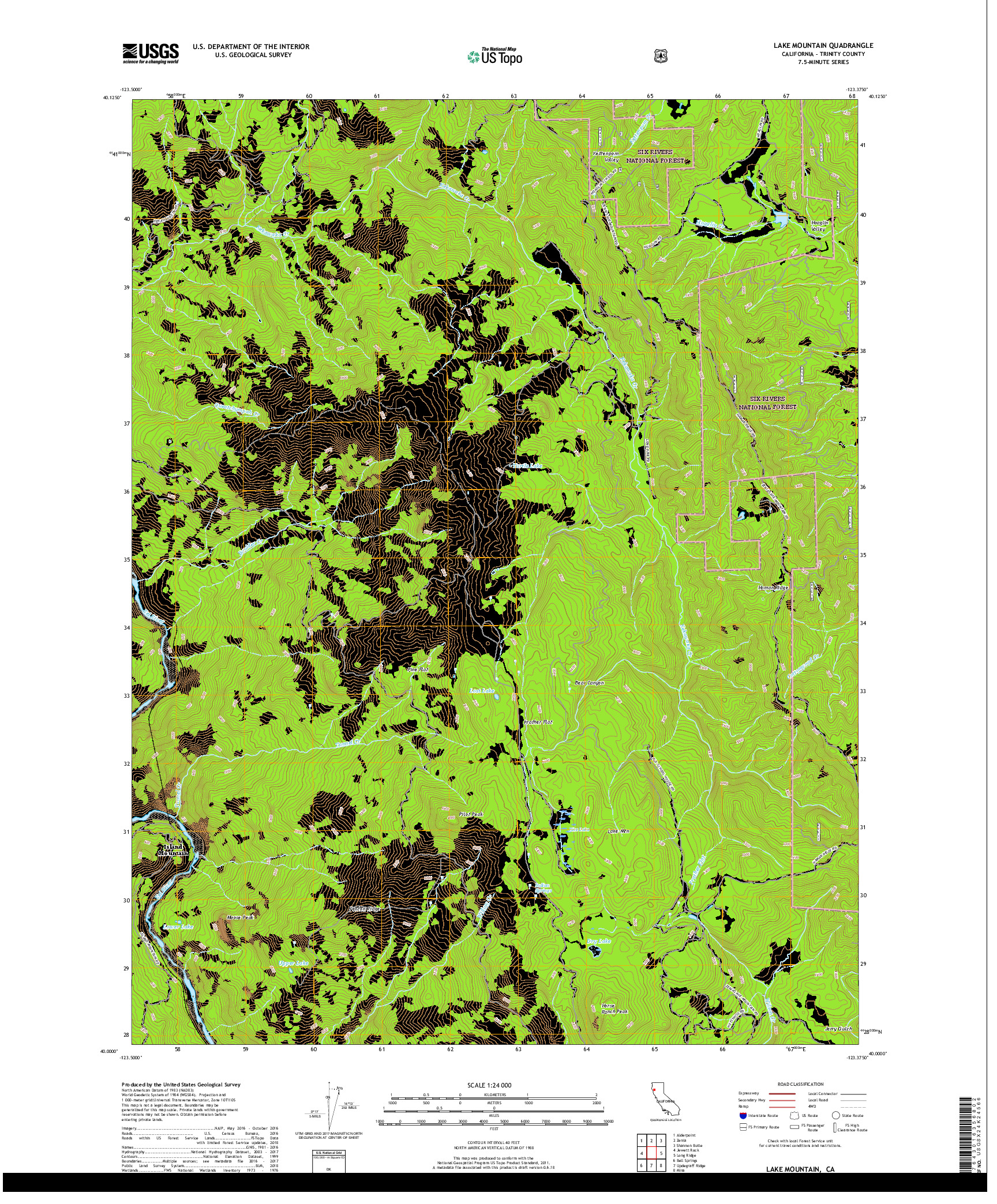 USGS US TOPO 7.5-MINUTE MAP FOR LAKE MOUNTAIN, CA 2018