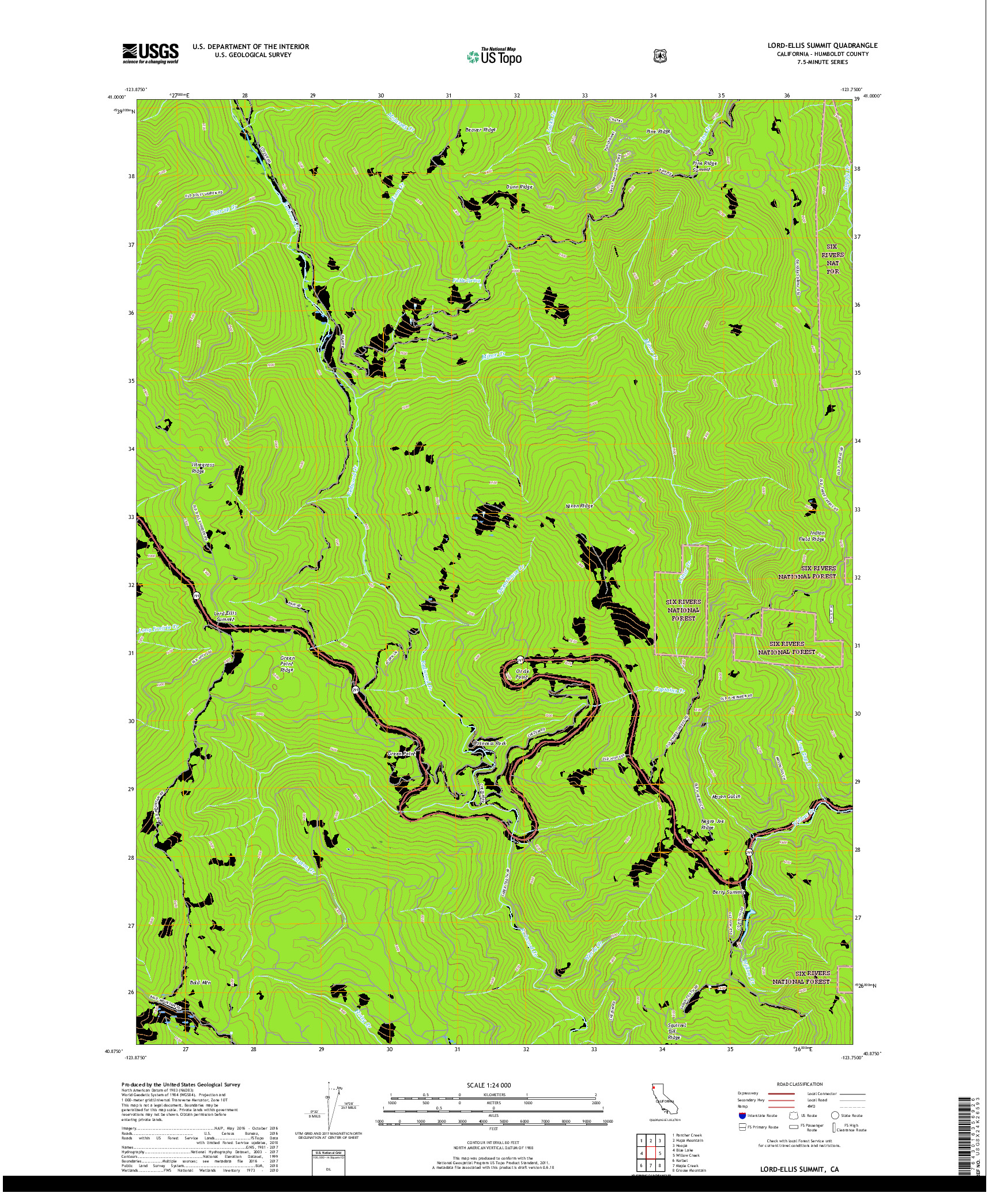 USGS US TOPO 7.5-MINUTE MAP FOR LORD-ELLIS SUMMIT, CA 2018