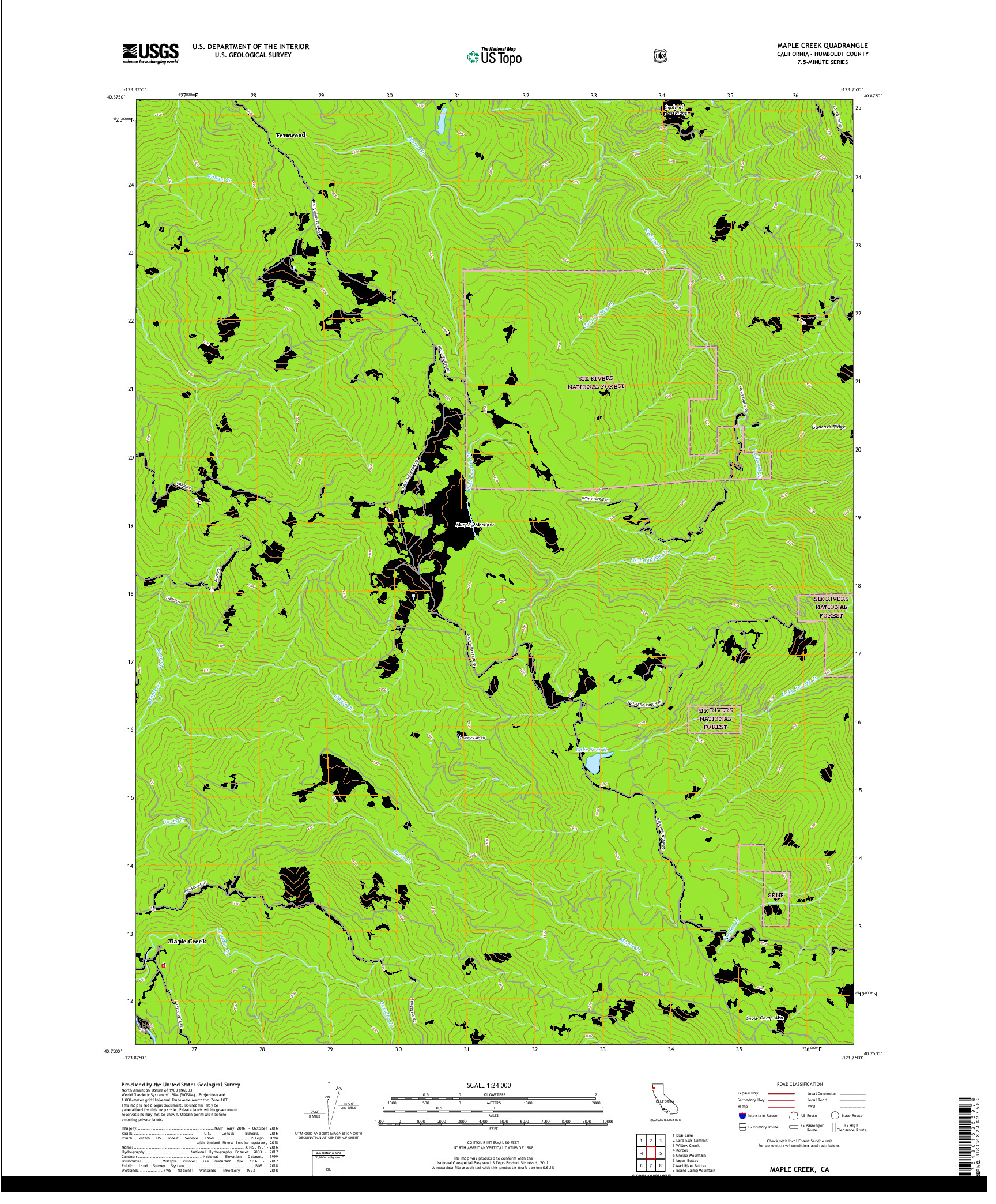 USGS US TOPO 7.5-MINUTE MAP FOR MAPLE CREEK, CA 2018