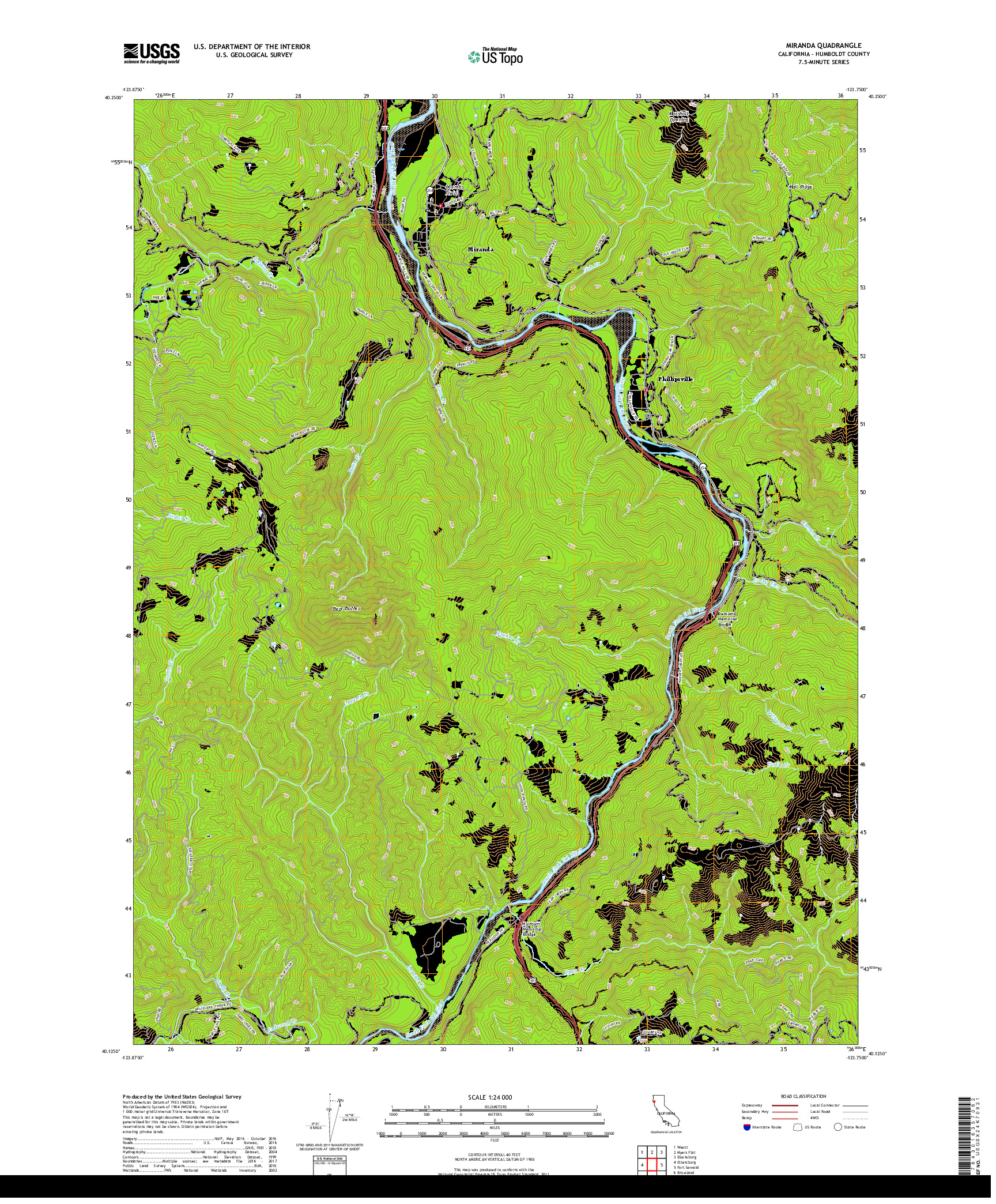 USGS US TOPO 7.5-MINUTE MAP FOR MIRANDA, CA 2018