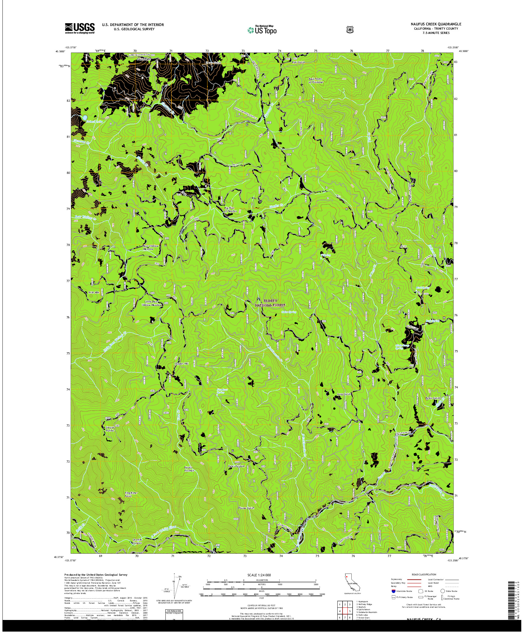 USGS US TOPO 7.5-MINUTE MAP FOR NAUFUS CREEK, CA 2018