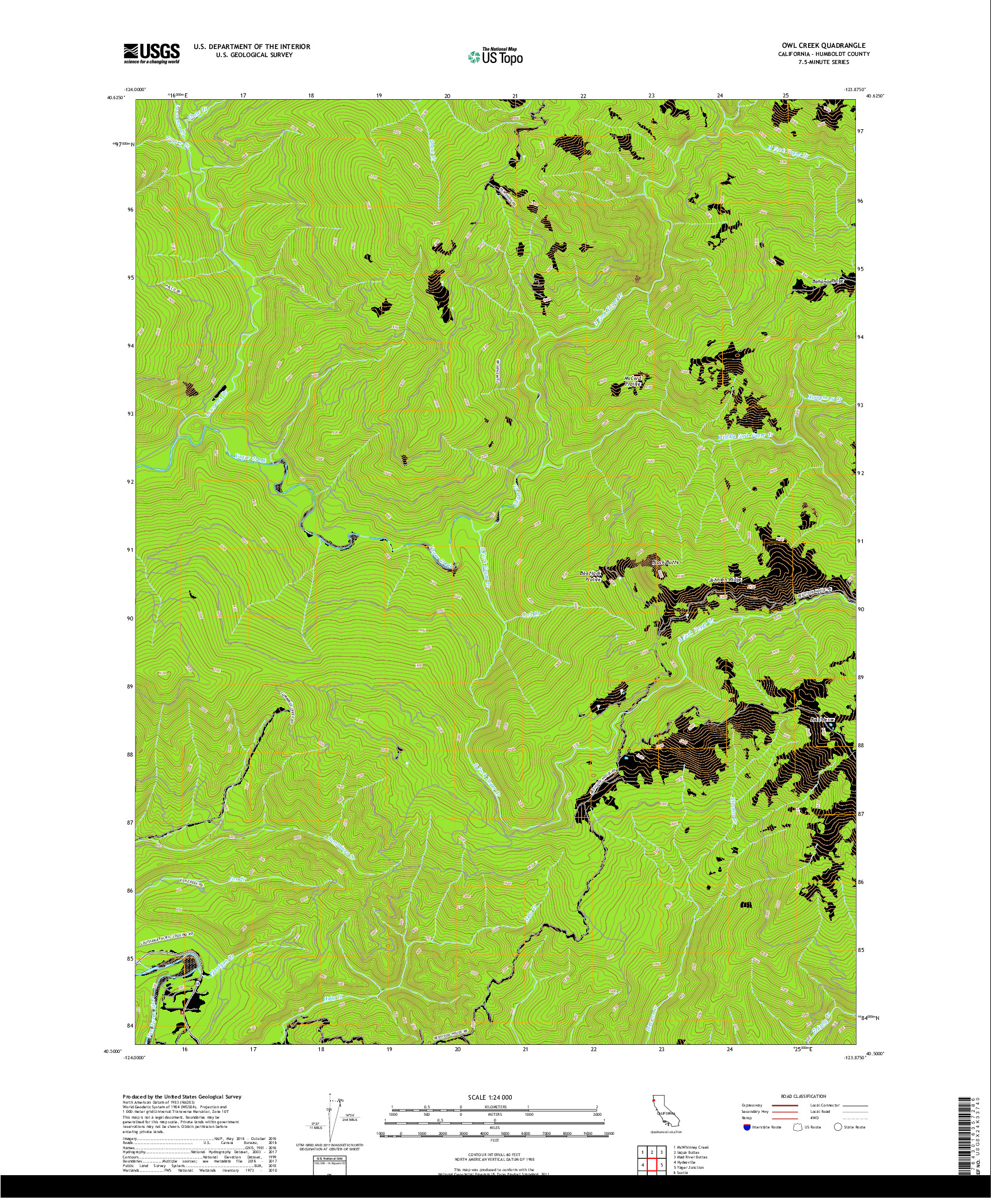 USGS US TOPO 7.5-MINUTE MAP FOR OWL CREEK, CA 2018