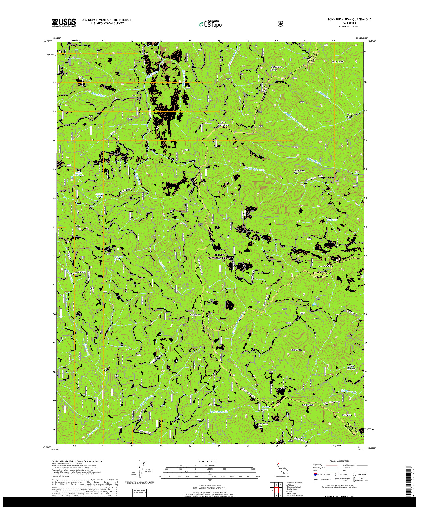 USGS US TOPO 7.5-MINUTE MAP FOR PONY BUCK PEAK, CA 2018