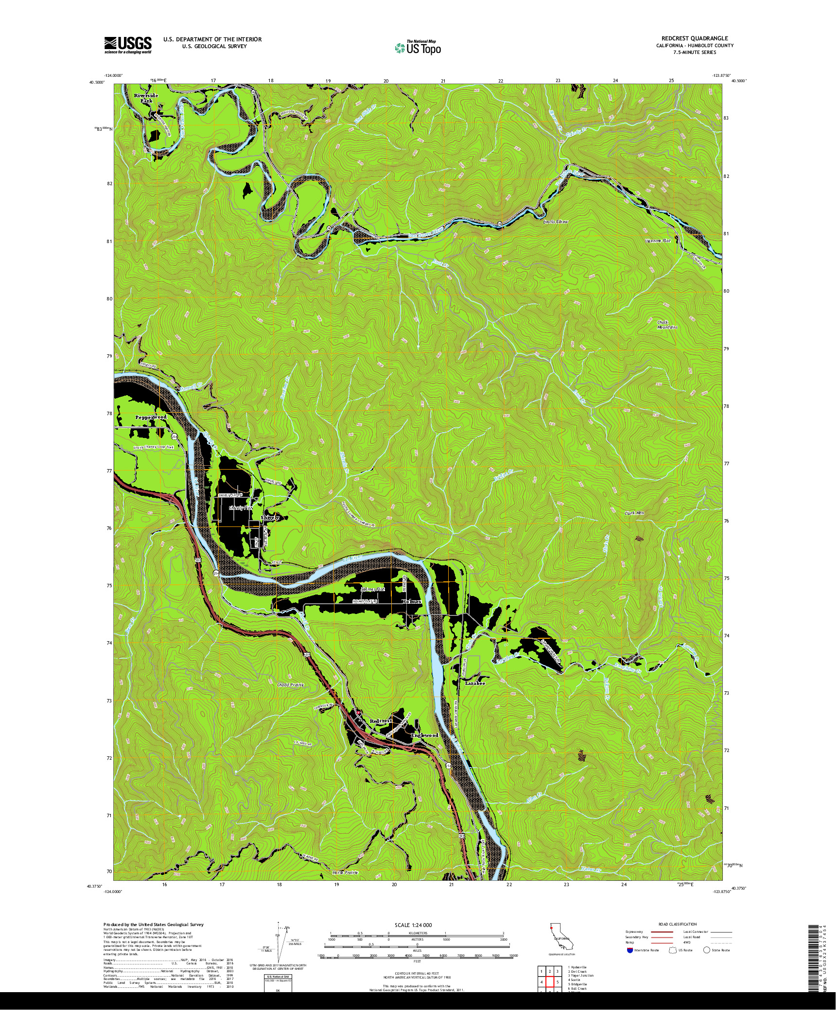 USGS US TOPO 7.5-MINUTE MAP FOR REDCREST, CA 2018