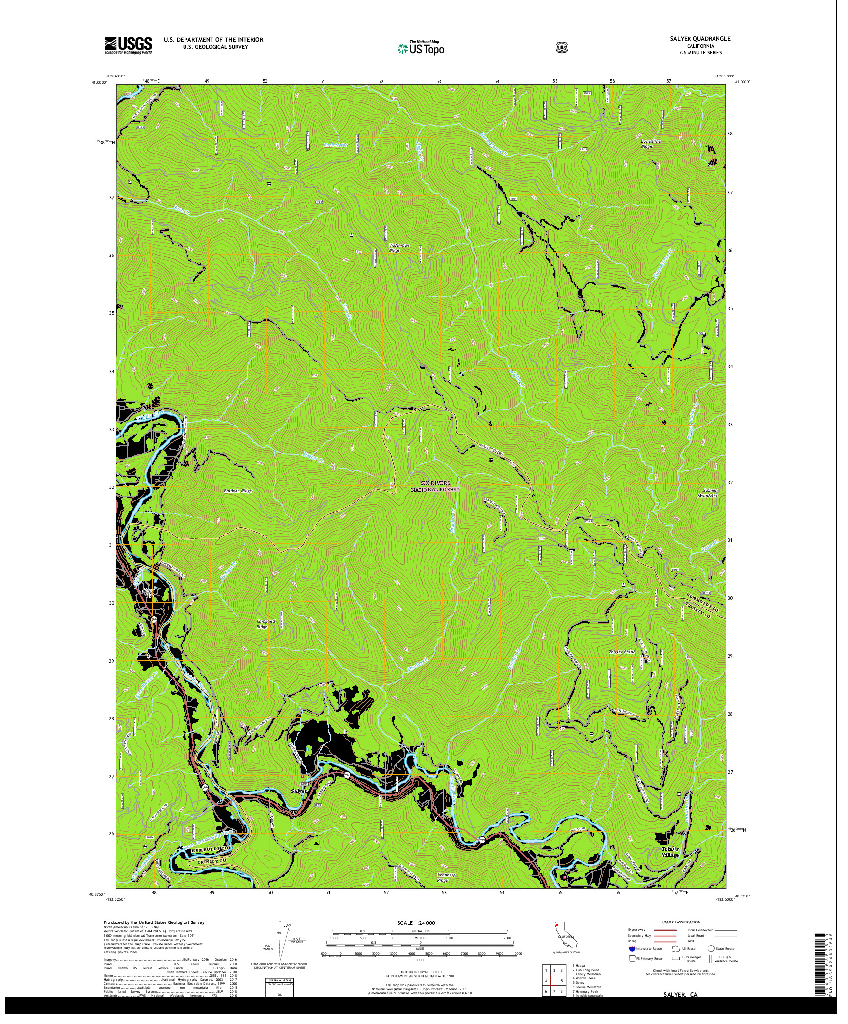 USGS US TOPO 7.5-MINUTE MAP FOR SALYER, CA 2018